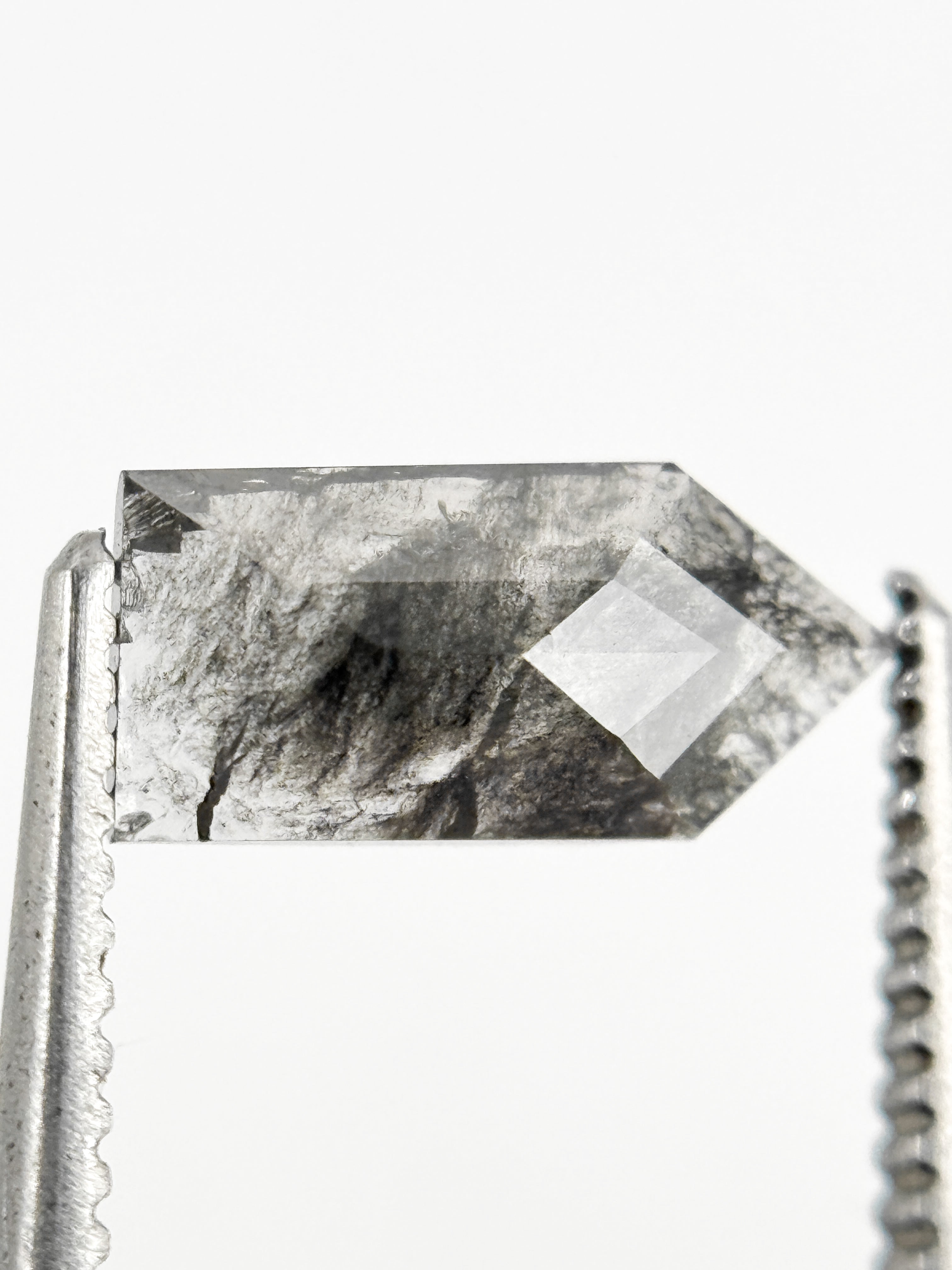 0.68 Ct Bullet Rose Cut Grey Natural Salt and Pepper Diamond