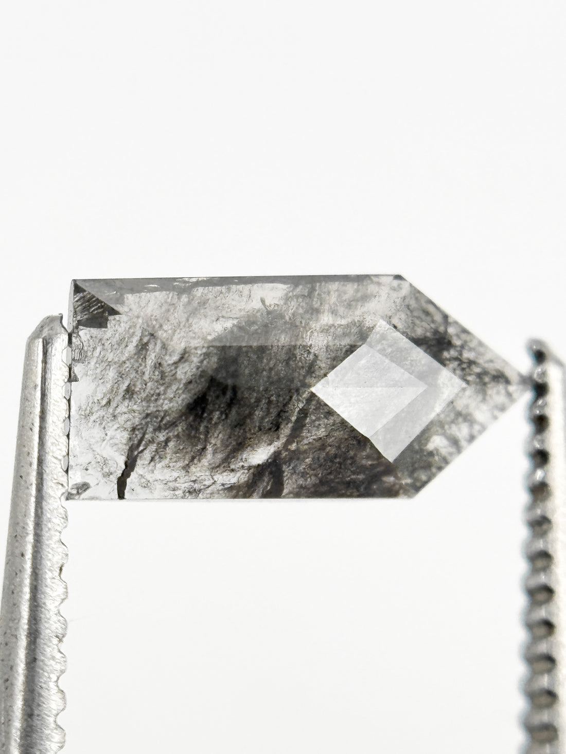 0.68 Ct Bullet Rose Cut Grey Natural Salt and Pepper Diamond