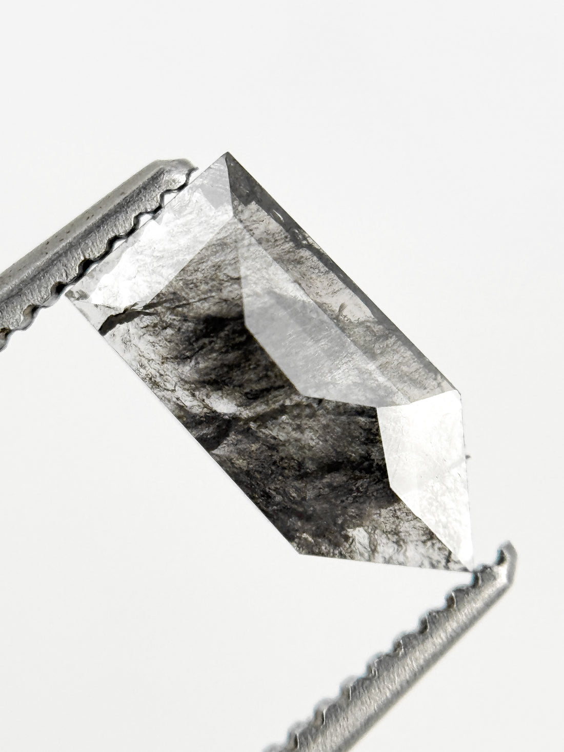 0.68 Ct Bullet Rose Cut Grey Natural Salt and Pepper Diamond