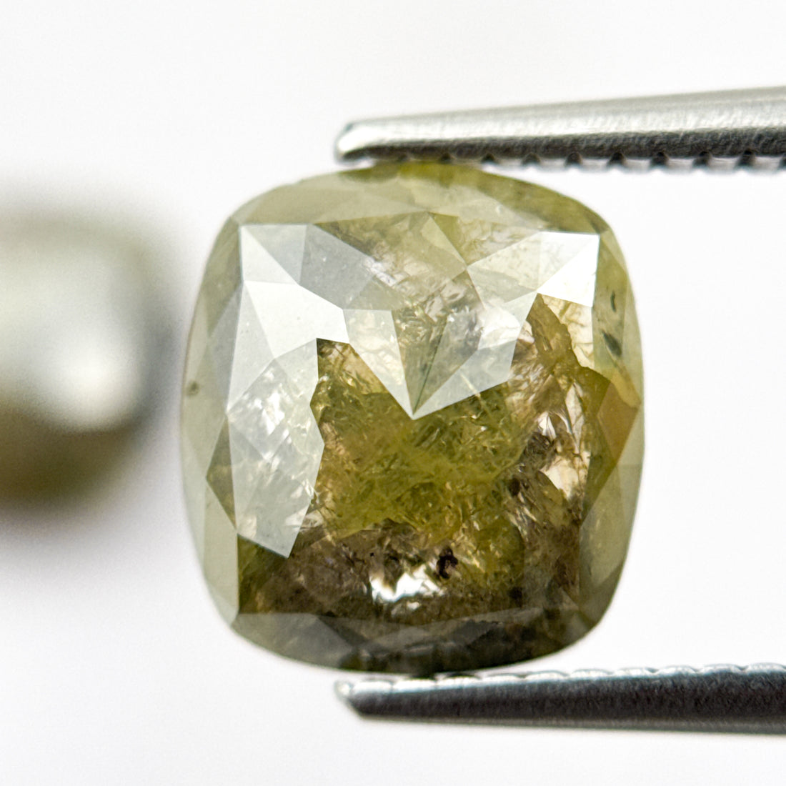 5.38 Ct Cushion Rose Cut Green Natural Fancy Diamond Pair