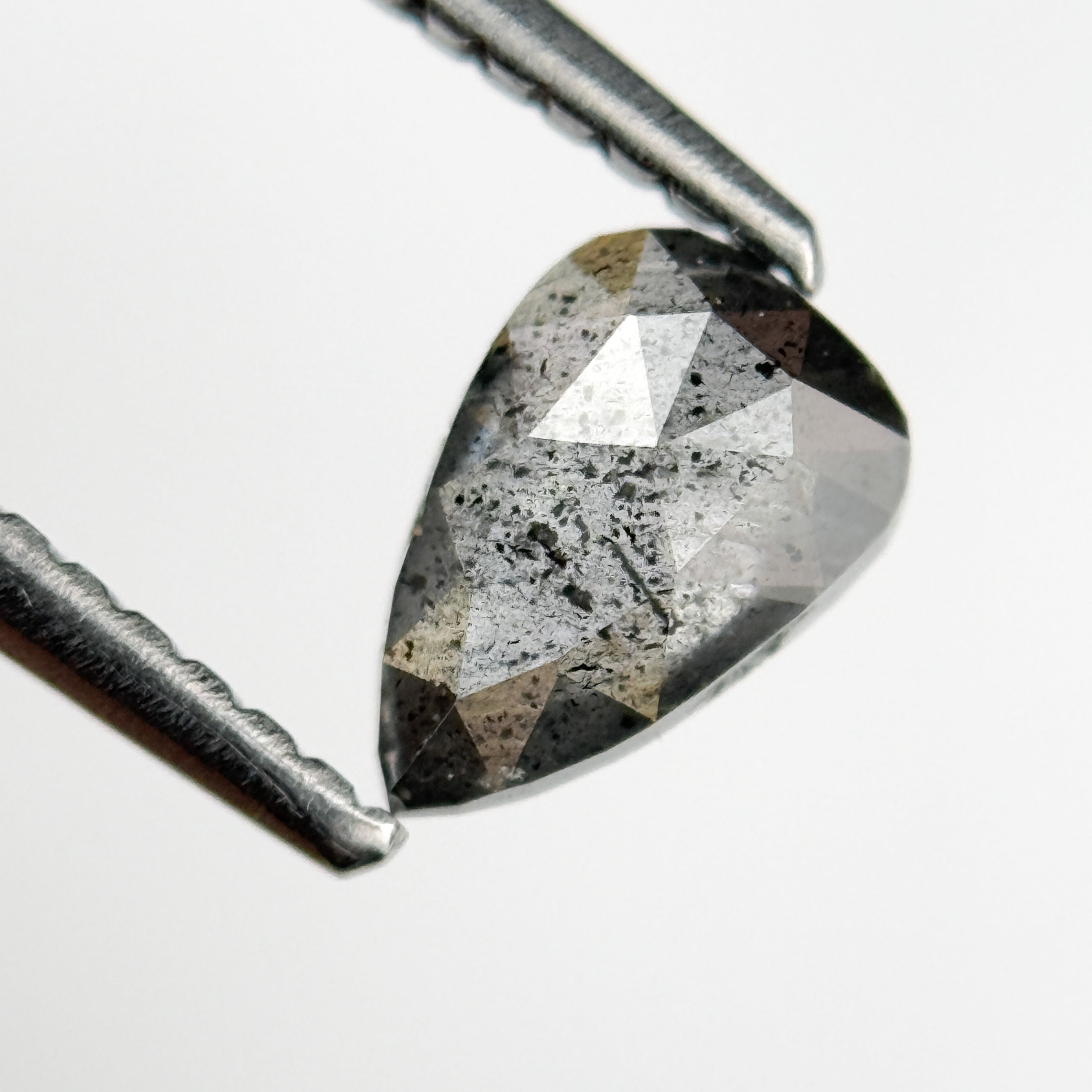 0.65 Ct Pear Rose Cut Grey Natural Salt and Pepper Diamond