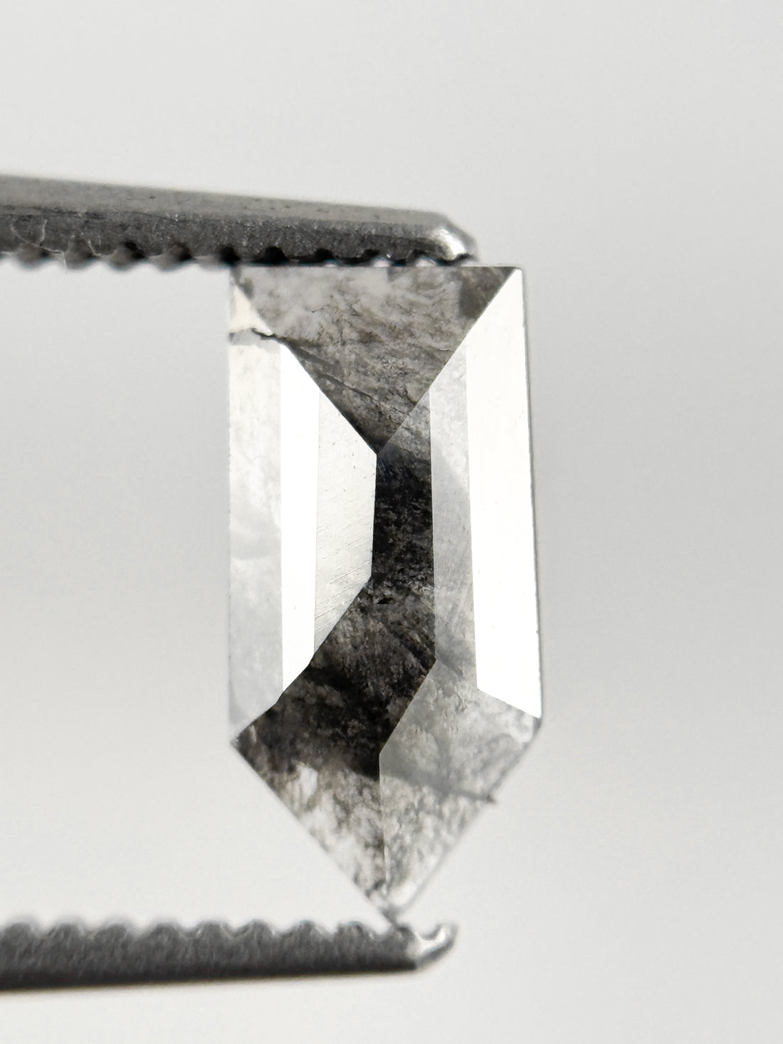0.68 Ct Bullet Rose Cut Grey Natural Salt and Pepper Diamond