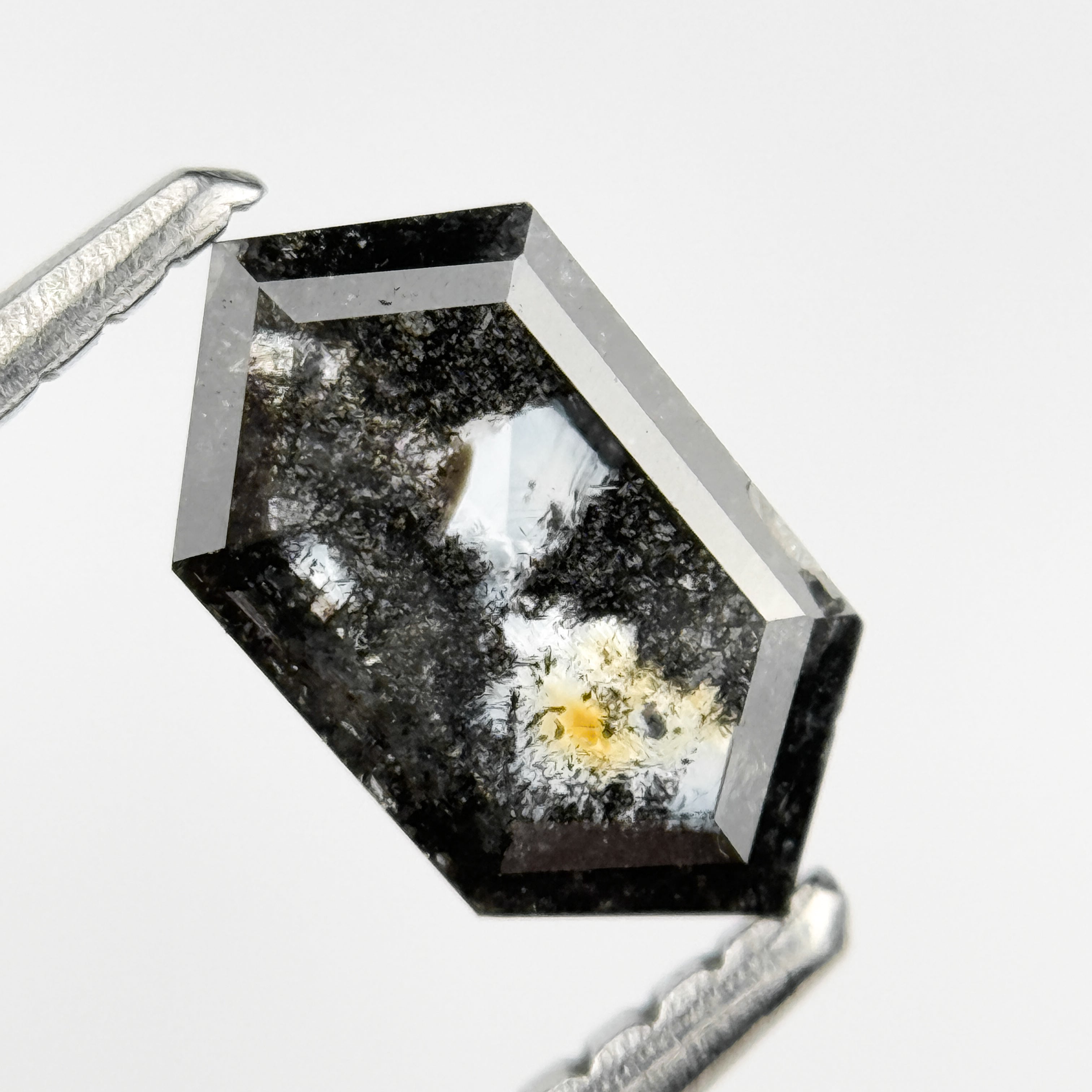 0.83 Ct Hexagon Rose Cut Grey Natural Salt and Pepper Diamond