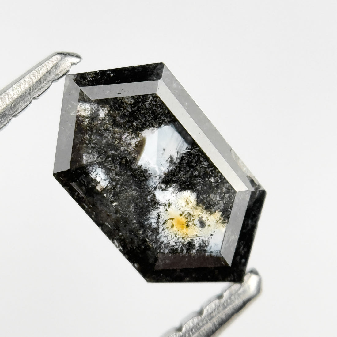 0.83 Ct Hexagon Rose Cut Grey Natural Salt and Pepper Diamond