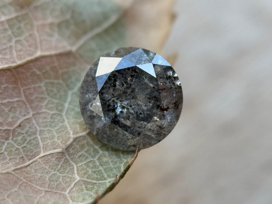 0.60 Ct Round Brilliant Cut Grey Natural Salt and Pepper Diamond