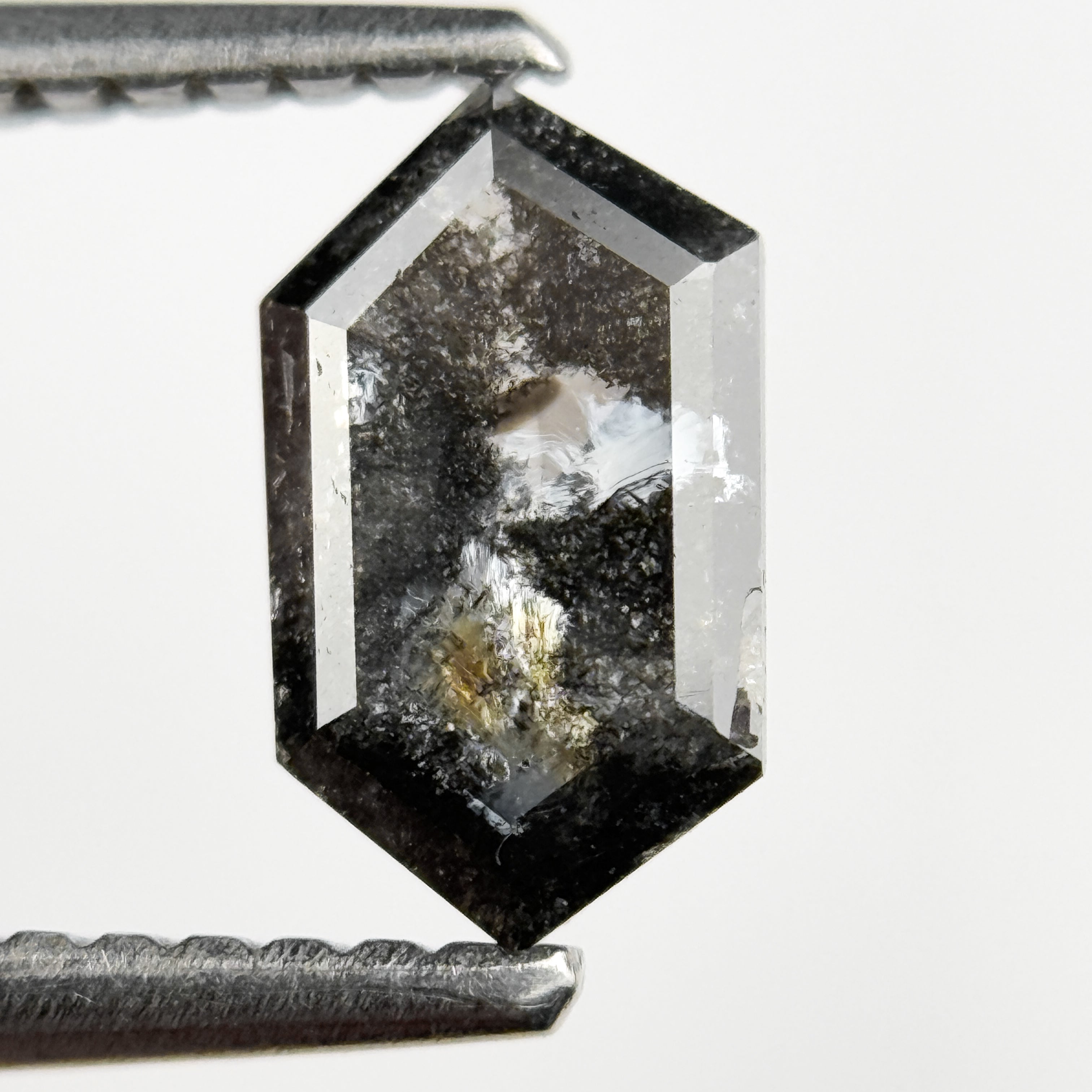 0.83 Ct Hexagon Rose Cut Grey Natural Salt and Pepper Diamond