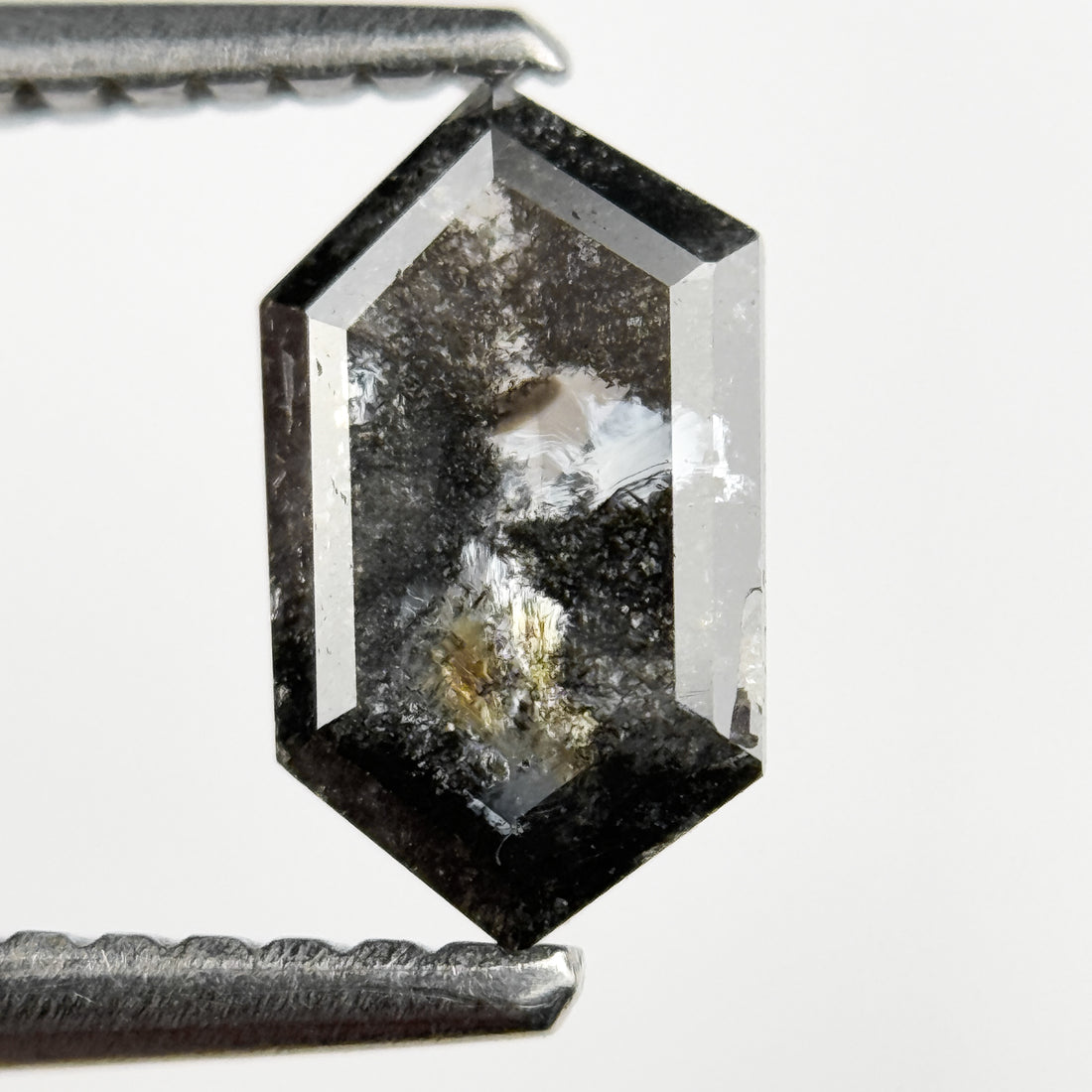 0.83 Ct Hexagon Rose Cut Grey Natural Salt and Pepper Diamond
