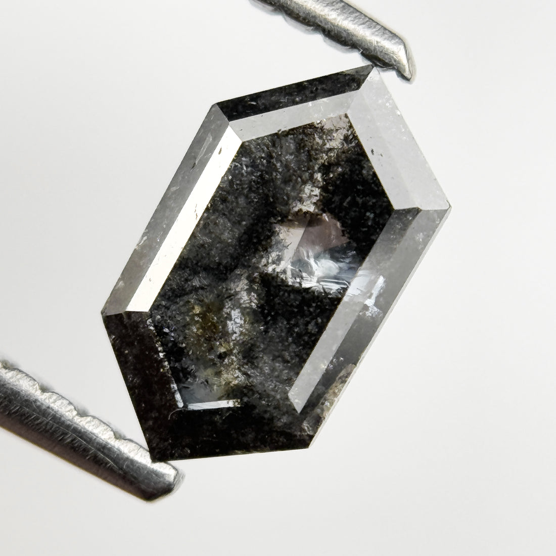 0.83 Ct Hexagon Rose Cut Grey Natural Salt and Pepper Diamond