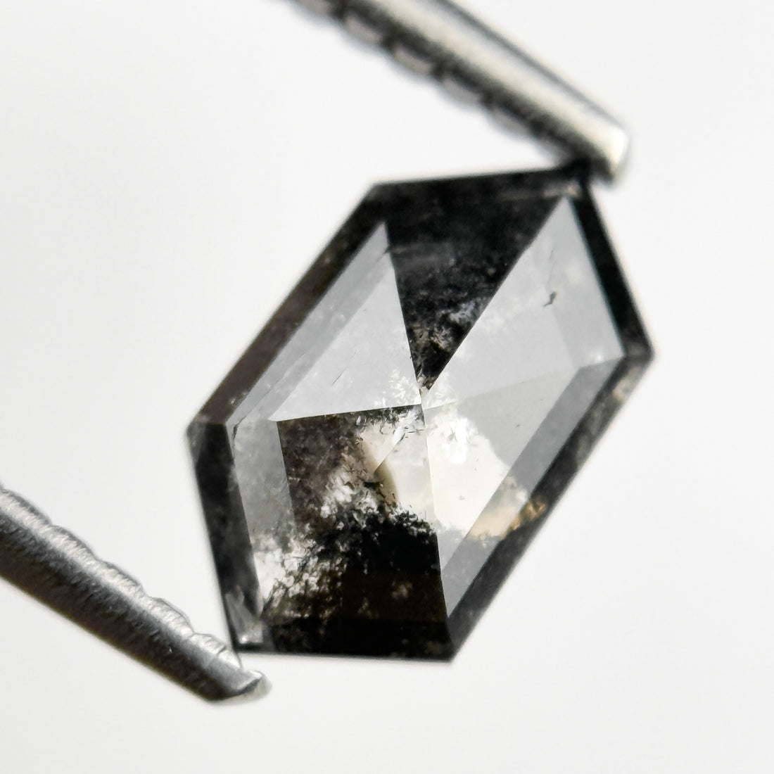 0.83 Ct Hexagon Rose Cut Grey Natural Salt and Pepper Diamond