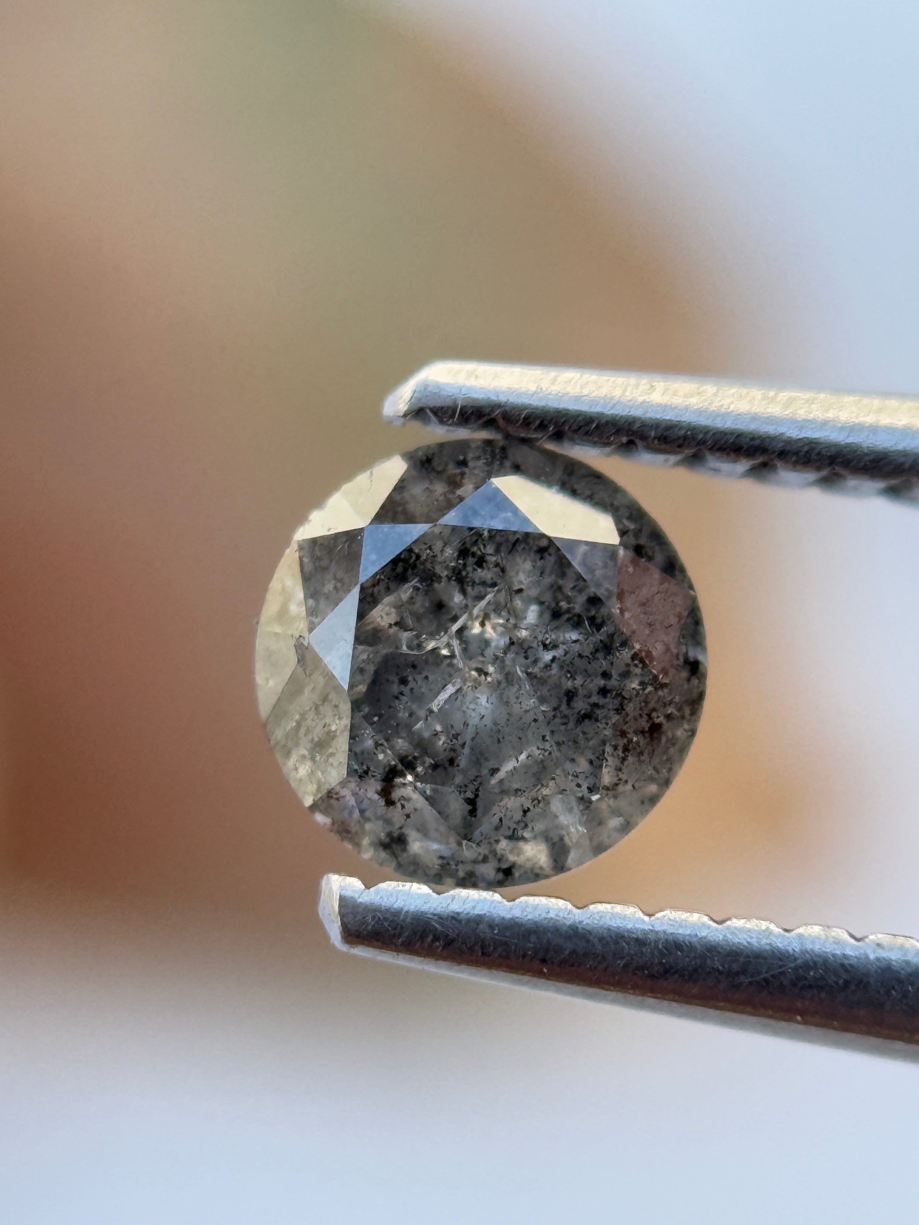0.60 Ct Round Brilliant Cut Grey Natural Salt and Pepper Diamond
