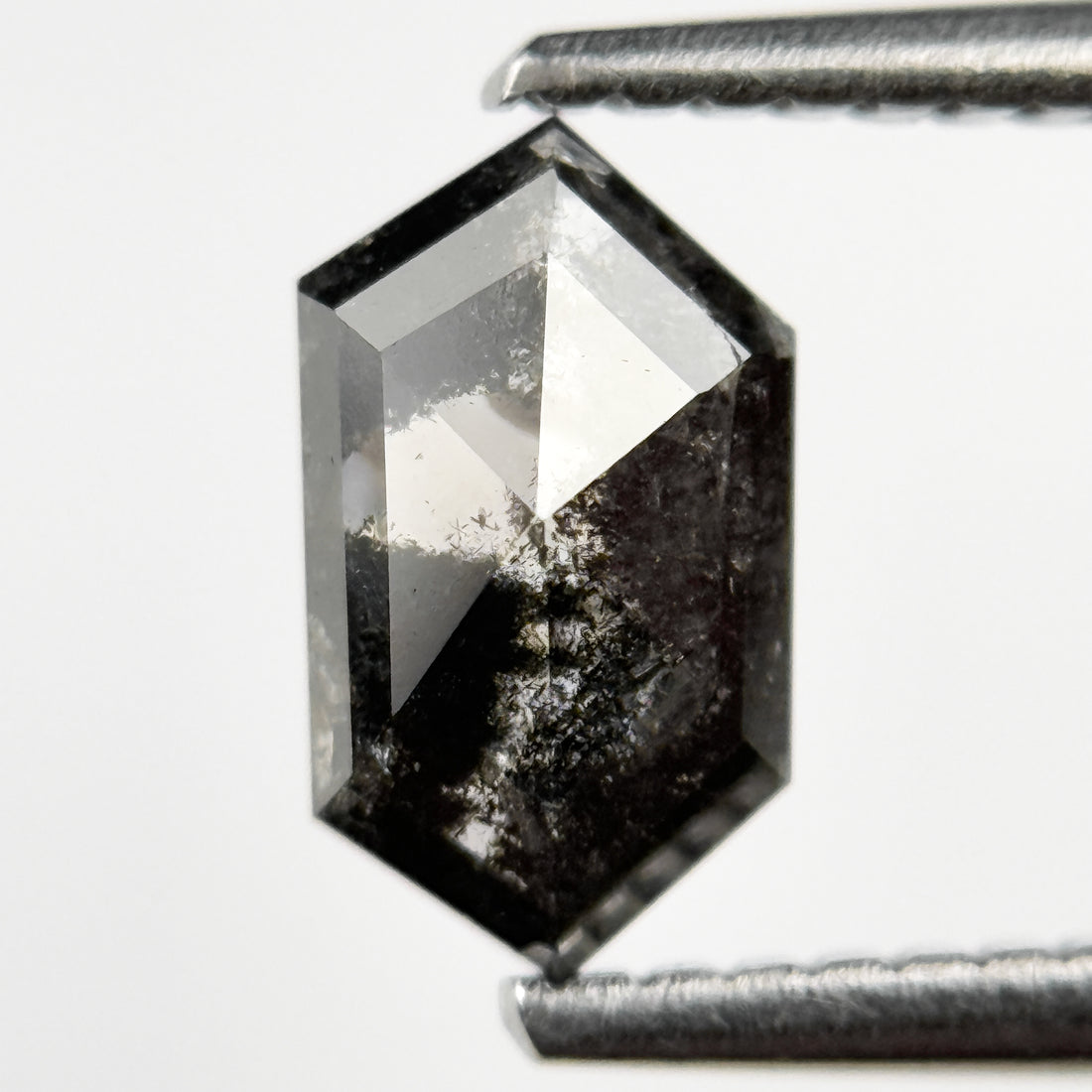 0.83 Ct Hexagon Rose Cut Grey Natural Salt and Pepper Diamond