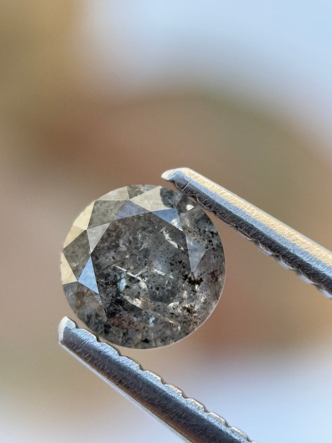 0.60 Ct Round Brilliant Cut Grey Natural Salt and Pepper Diamond