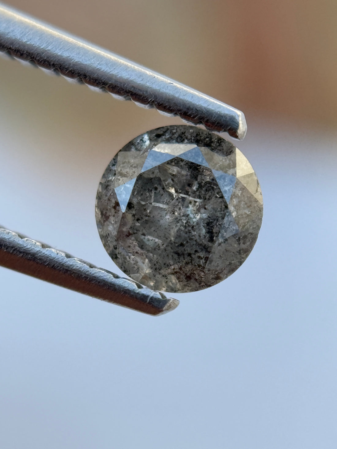 0.60 Ct Round Brilliant Cut Grey Natural Salt and Pepper Diamond