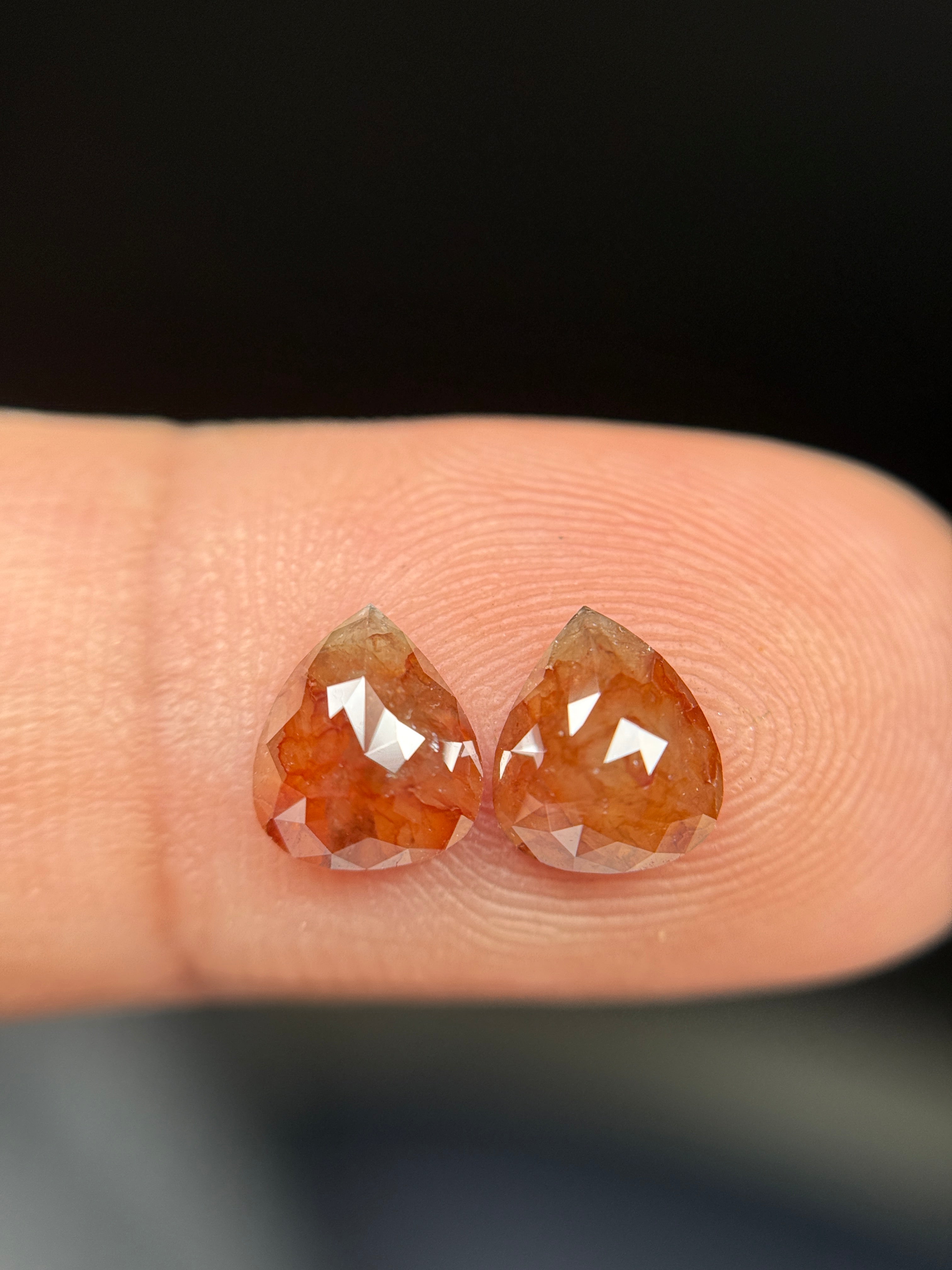 1.76 Ct Pear Rose Cut Red Natural Fancy Diamond Pair