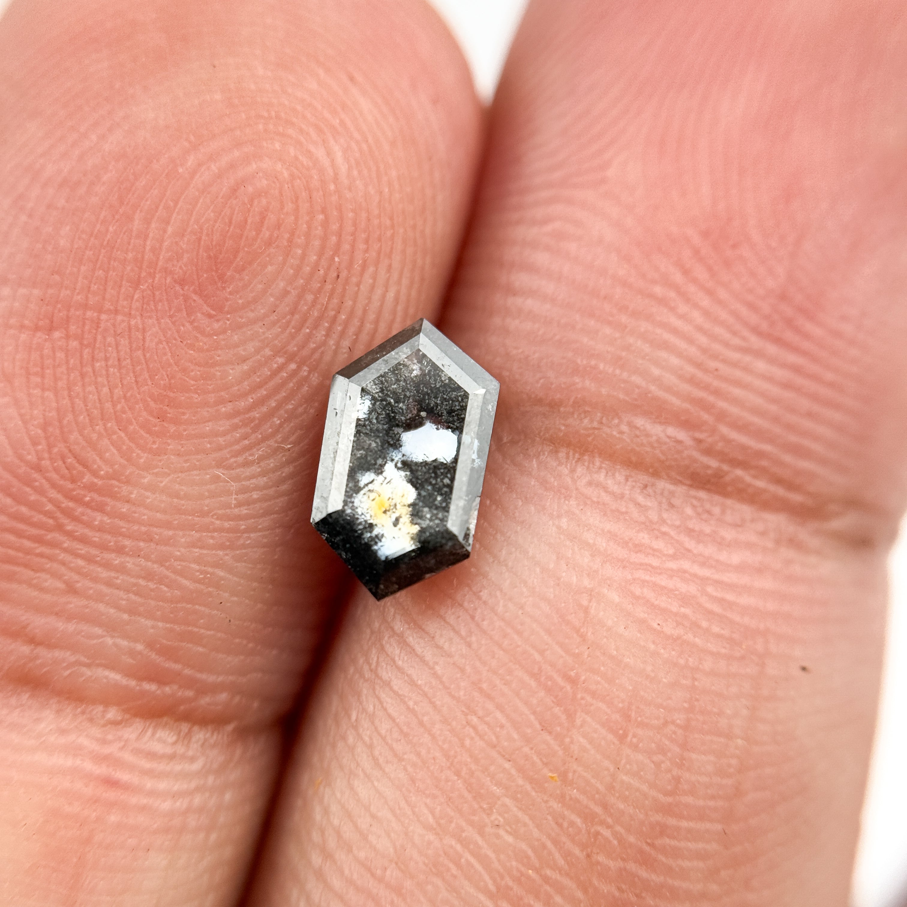 0.83 Ct Hexagon Rose Cut Grey Natural Salt and Pepper Diamond
