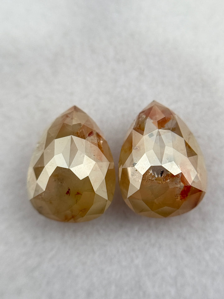 2.38 Ct Pear Rose Cut Peach Natural Salt and Pepper Diamond Pair