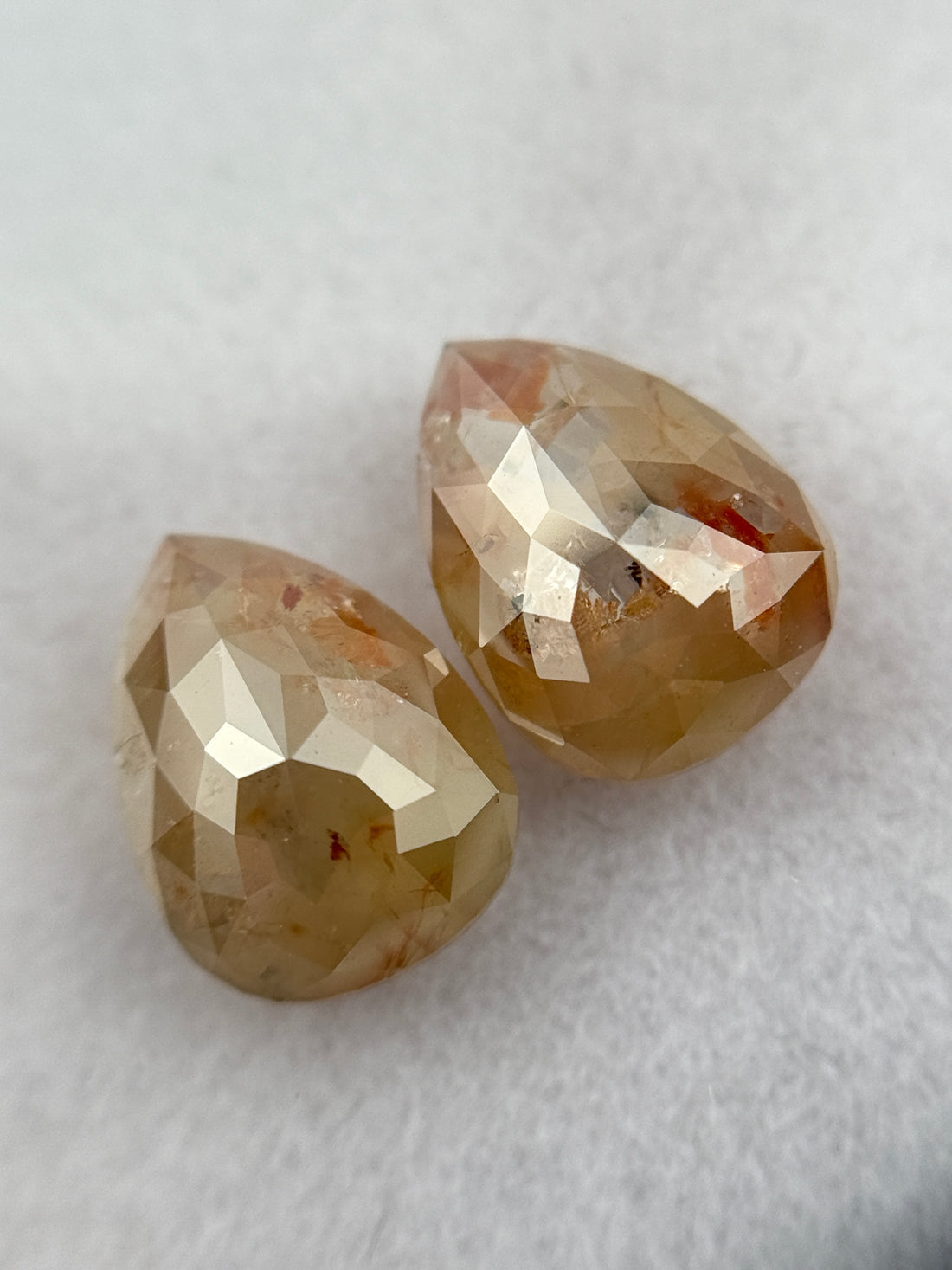 2.38 Ct Pear Rose Cut Peach Natural Salt and Pepper Diamond Pair