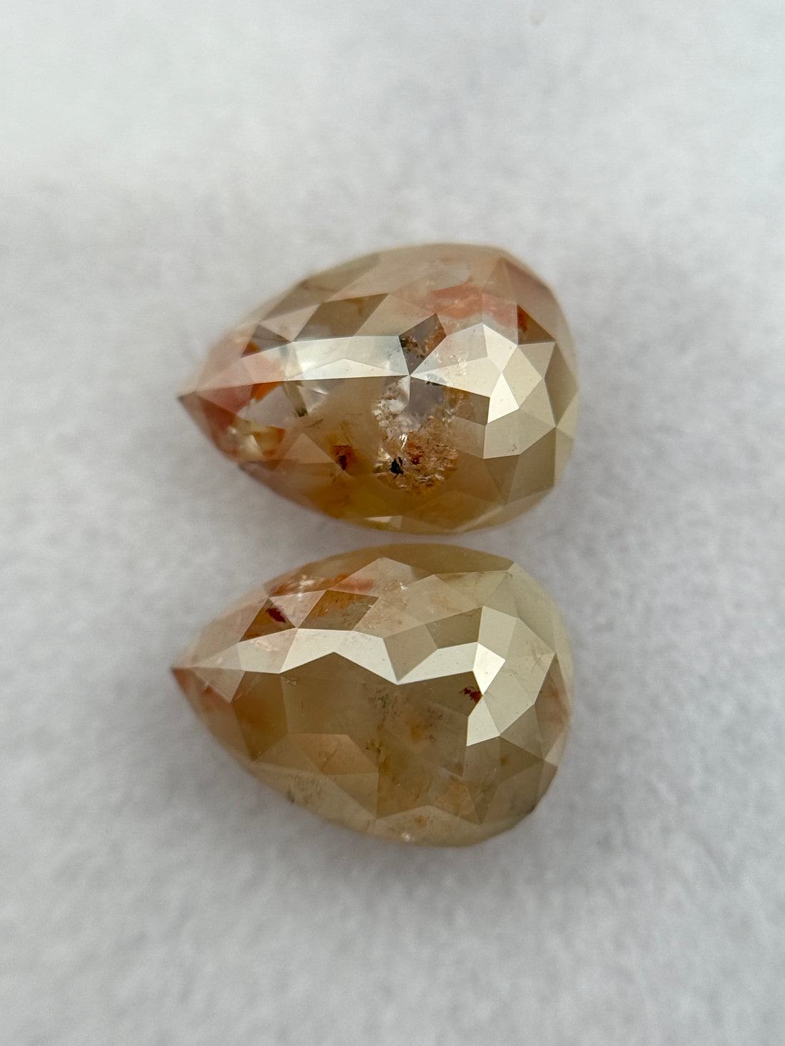 2.38 Ct Pear Rose Cut Peach Natural Salt and Pepper Diamond Pair