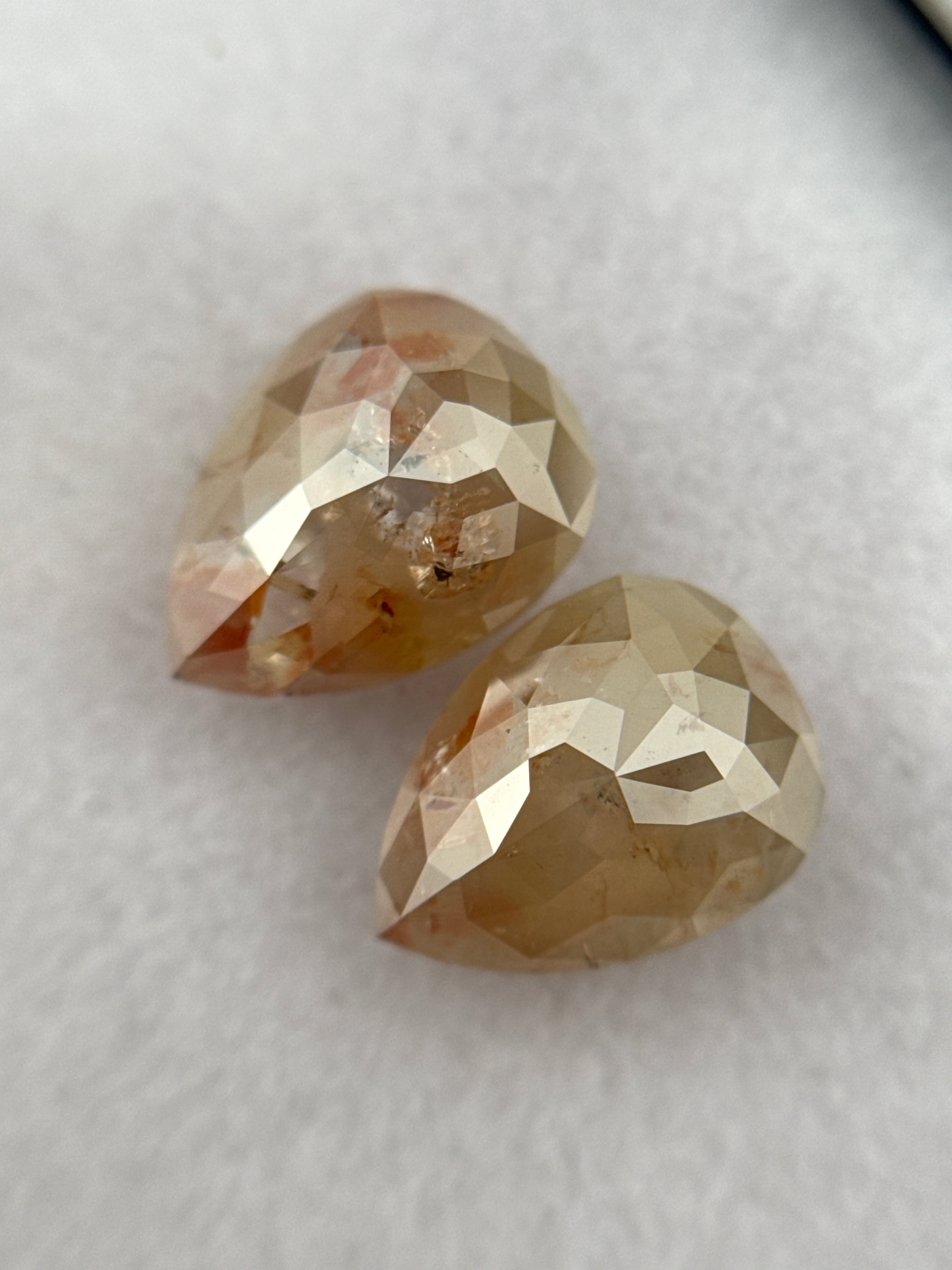 2.38 Ct Pear Rose Cut Peach Natural Salt and Pepper Diamond Pair