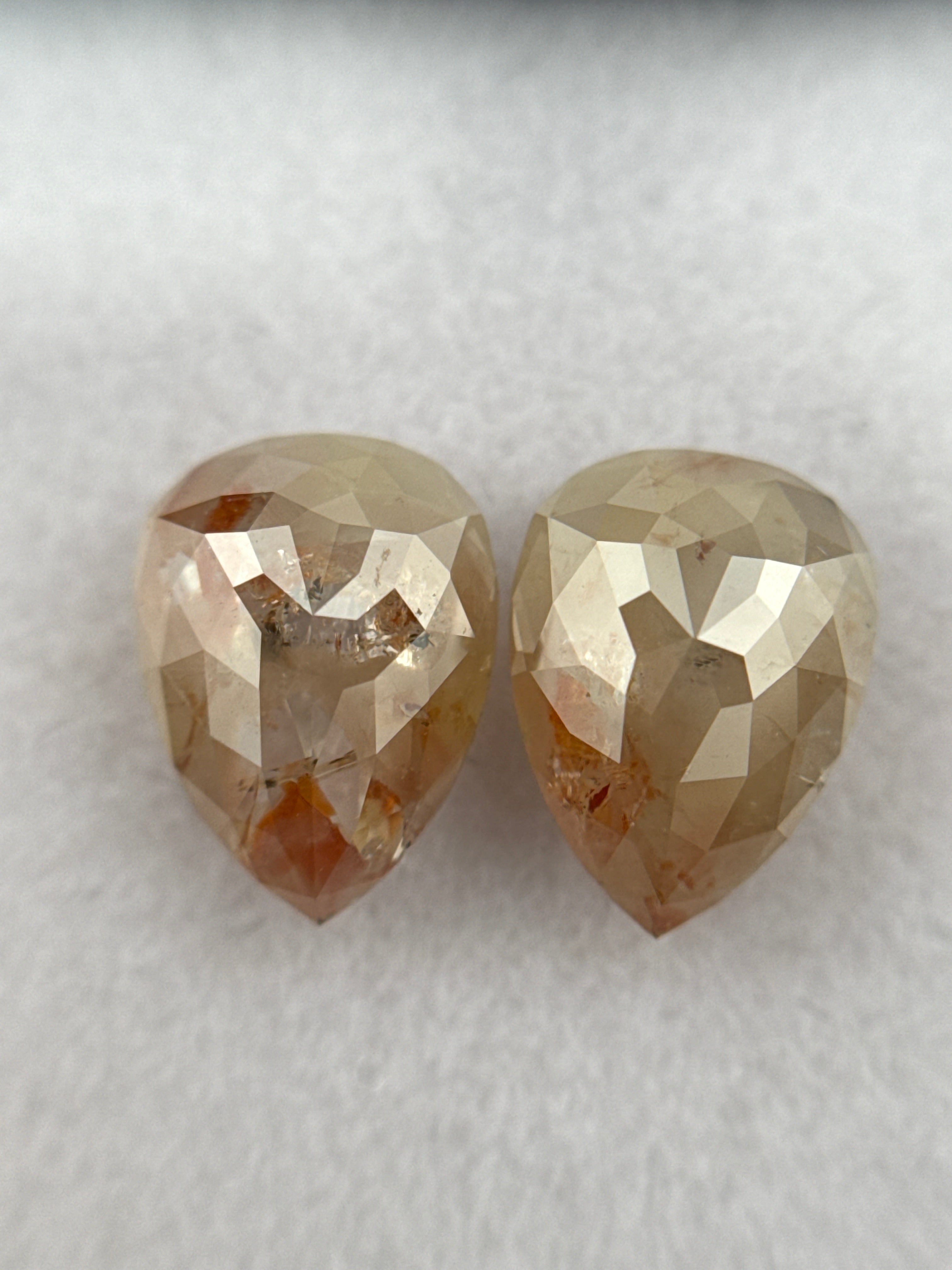 2.38 Ct Pear Rose Cut Peach Natural Salt and Pepper Diamond Pair