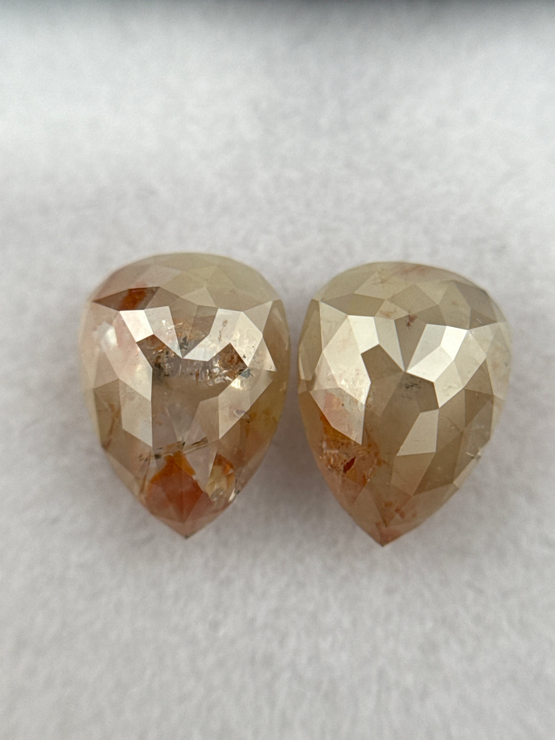 2.38 Ct Pear Rose Cut Peach Natural Salt and Pepper Diamond Pair