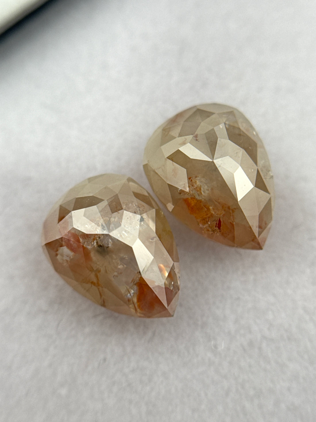 2.38 Ct Pear Rose Cut Peach Natural Salt and Pepper Diamond Pair