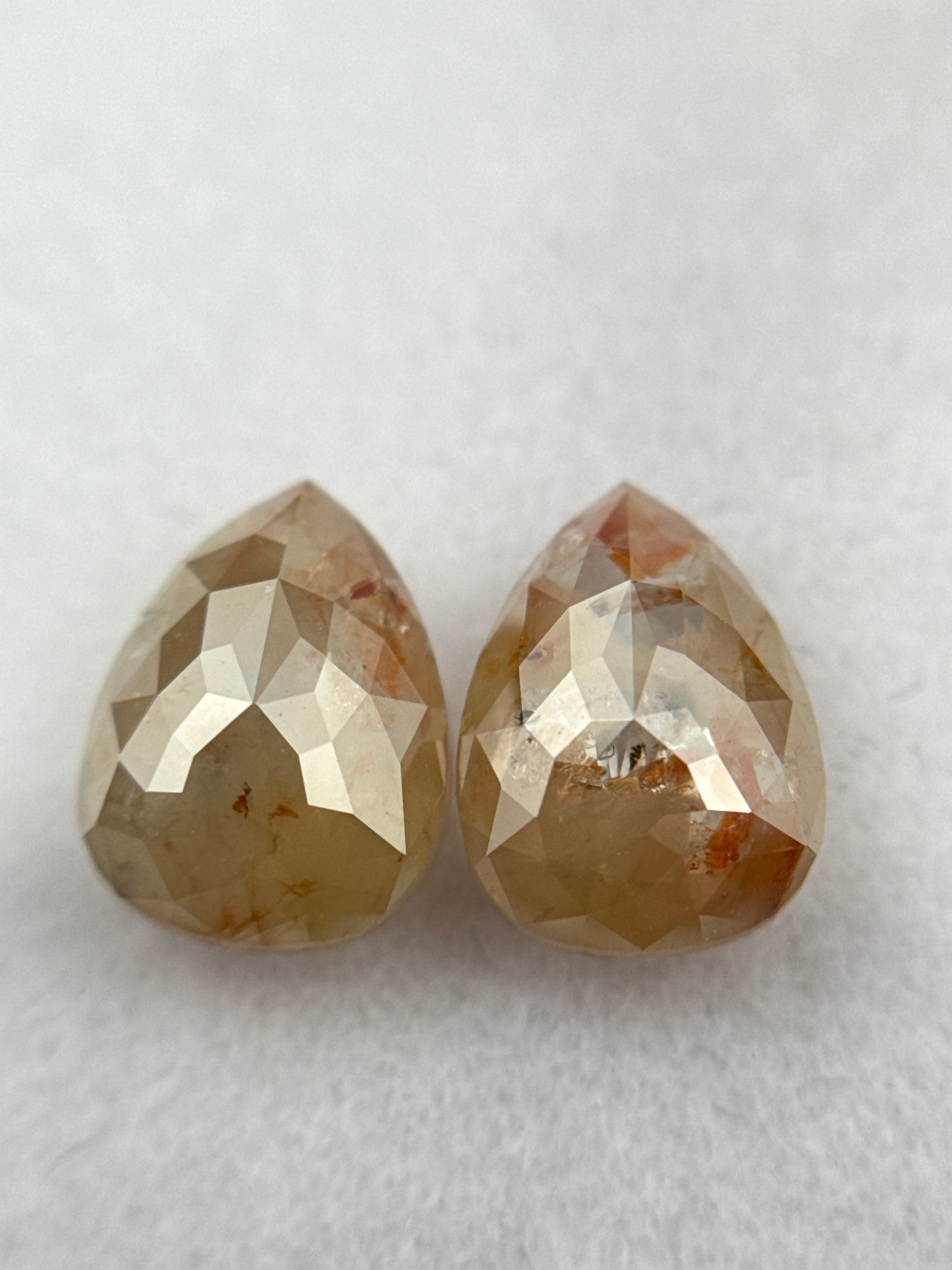 2.38 Ct Pear Rose Cut Peach Natural Salt and Pepper Diamond Pair