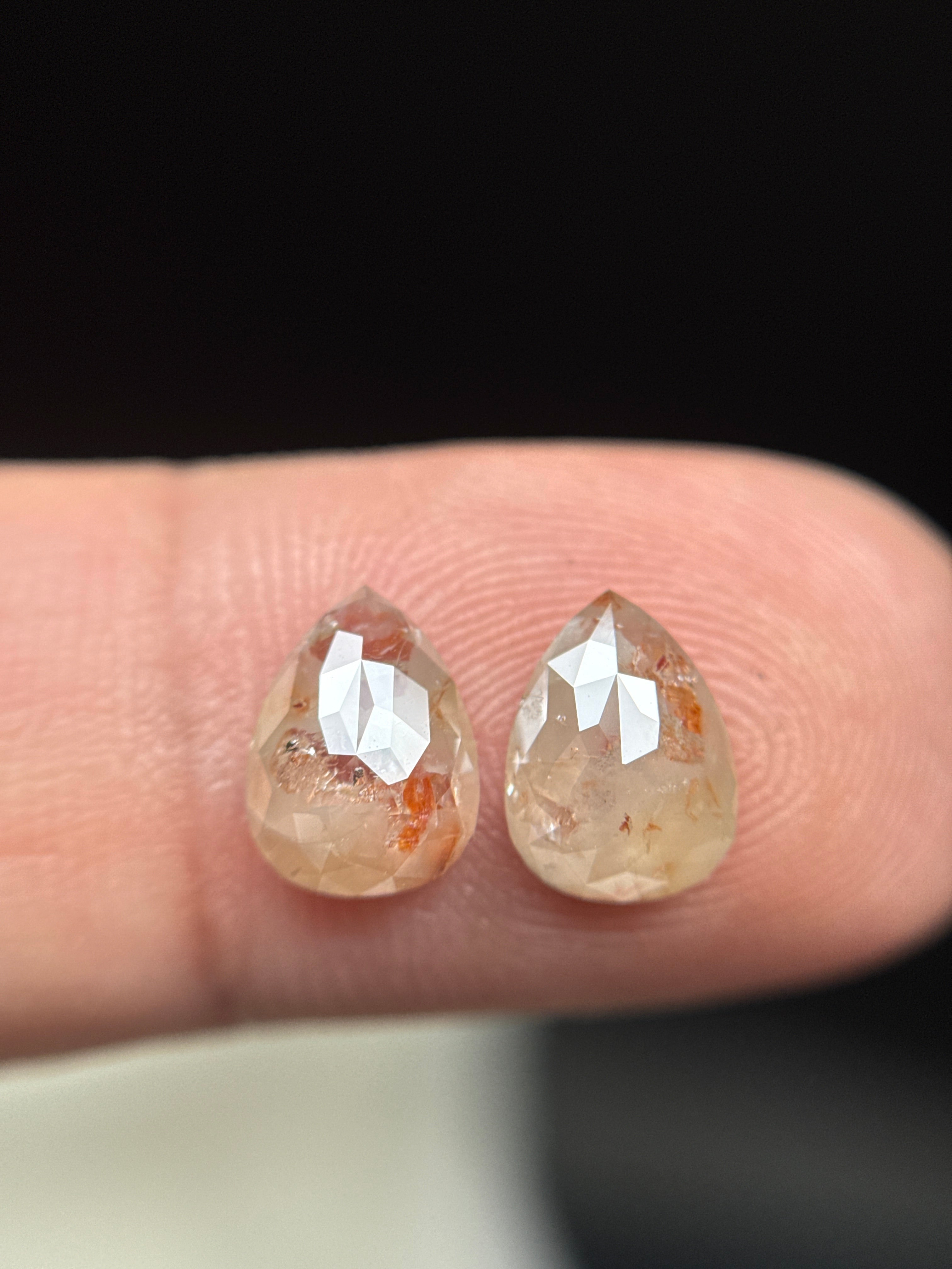 2.38 Ct Pear Rose Cut Peach Natural Salt and Pepper Diamond Pair