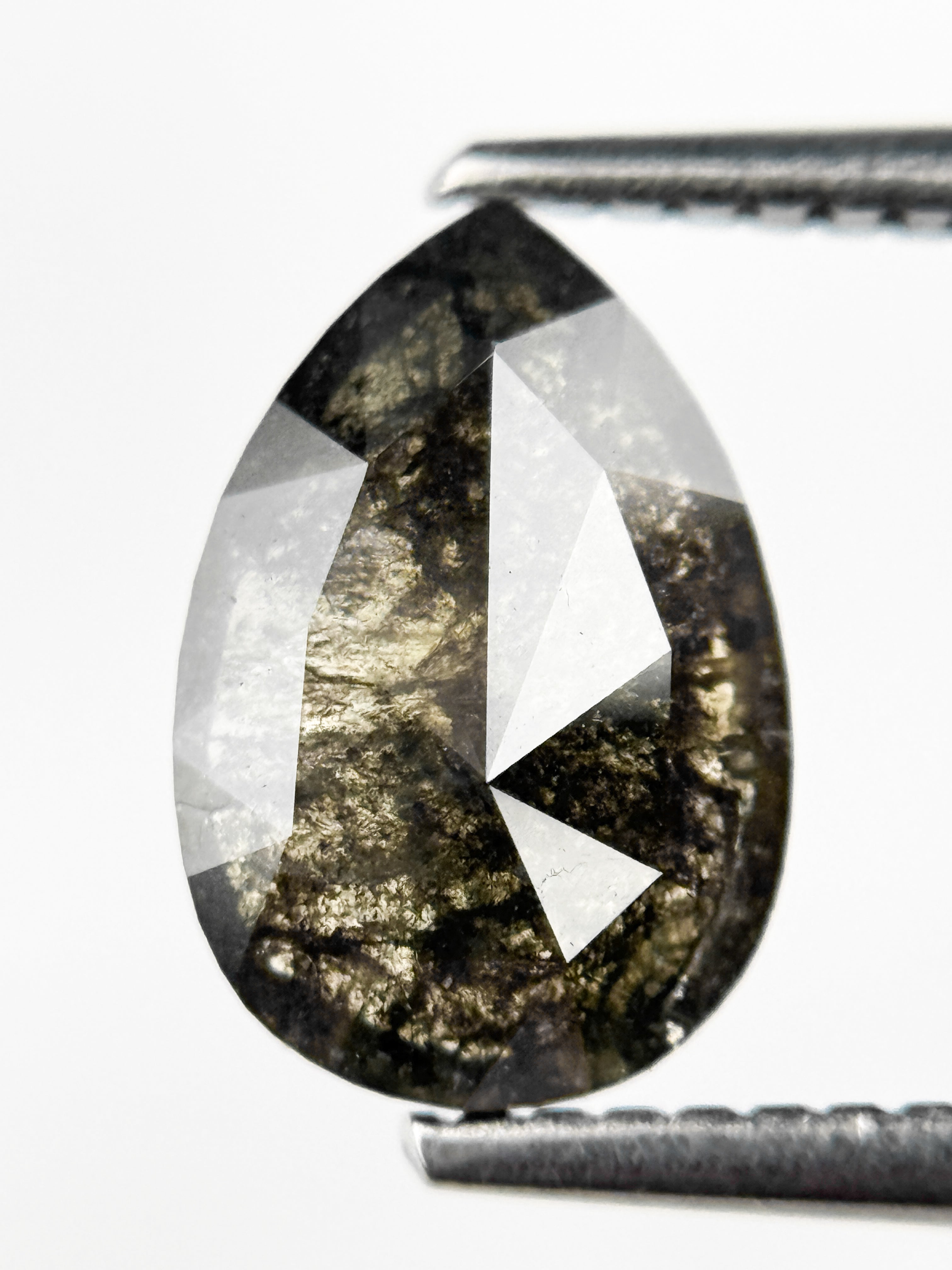 1.69 Ct Pear Rose Cut Grey Natural Salt and Pepper Diamond