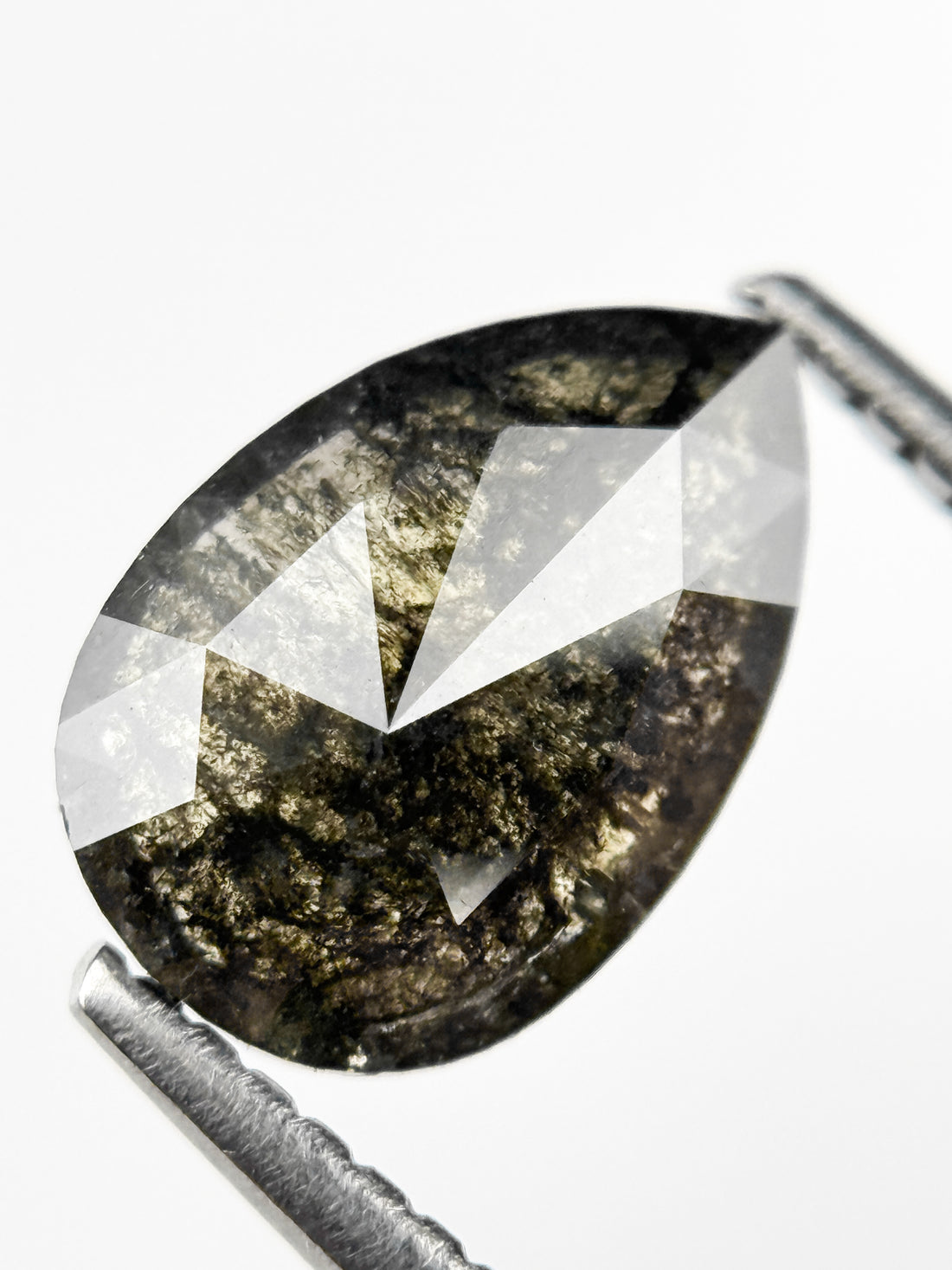 1.69 Ct Pear Rose Cut Grey Natural Salt and Pepper Diamond