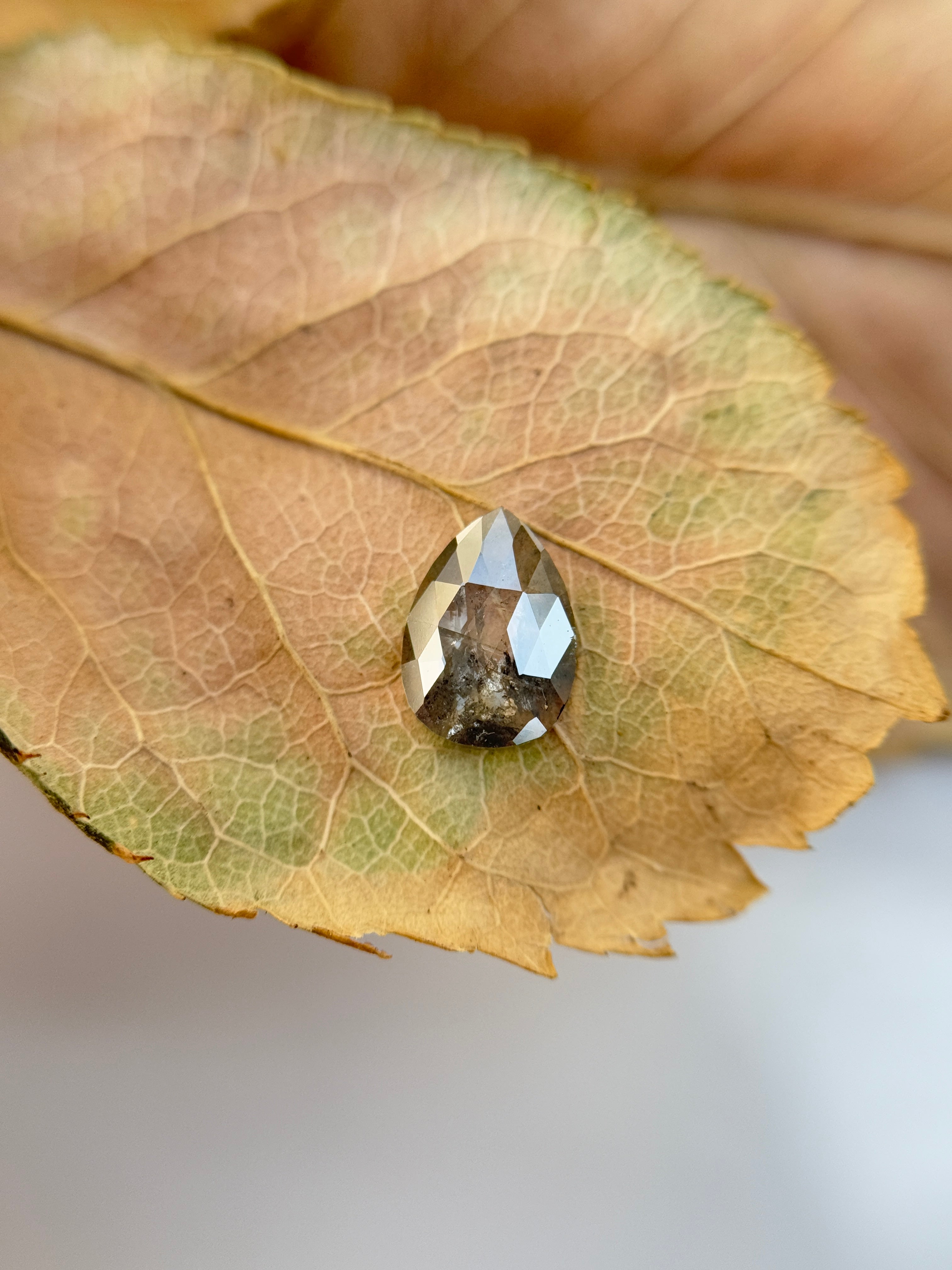 0.38 Ct Pear Rose Cut Grey Natural Salt and Pepper Diamond