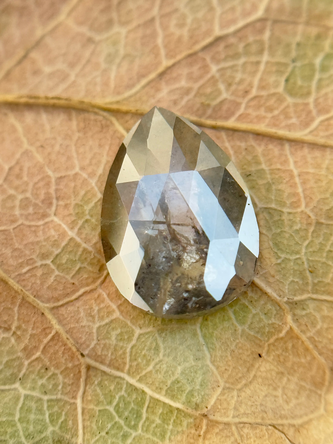 0.38 Ct Pear Rose Cut Grey Natural Salt and Pepper Diamond