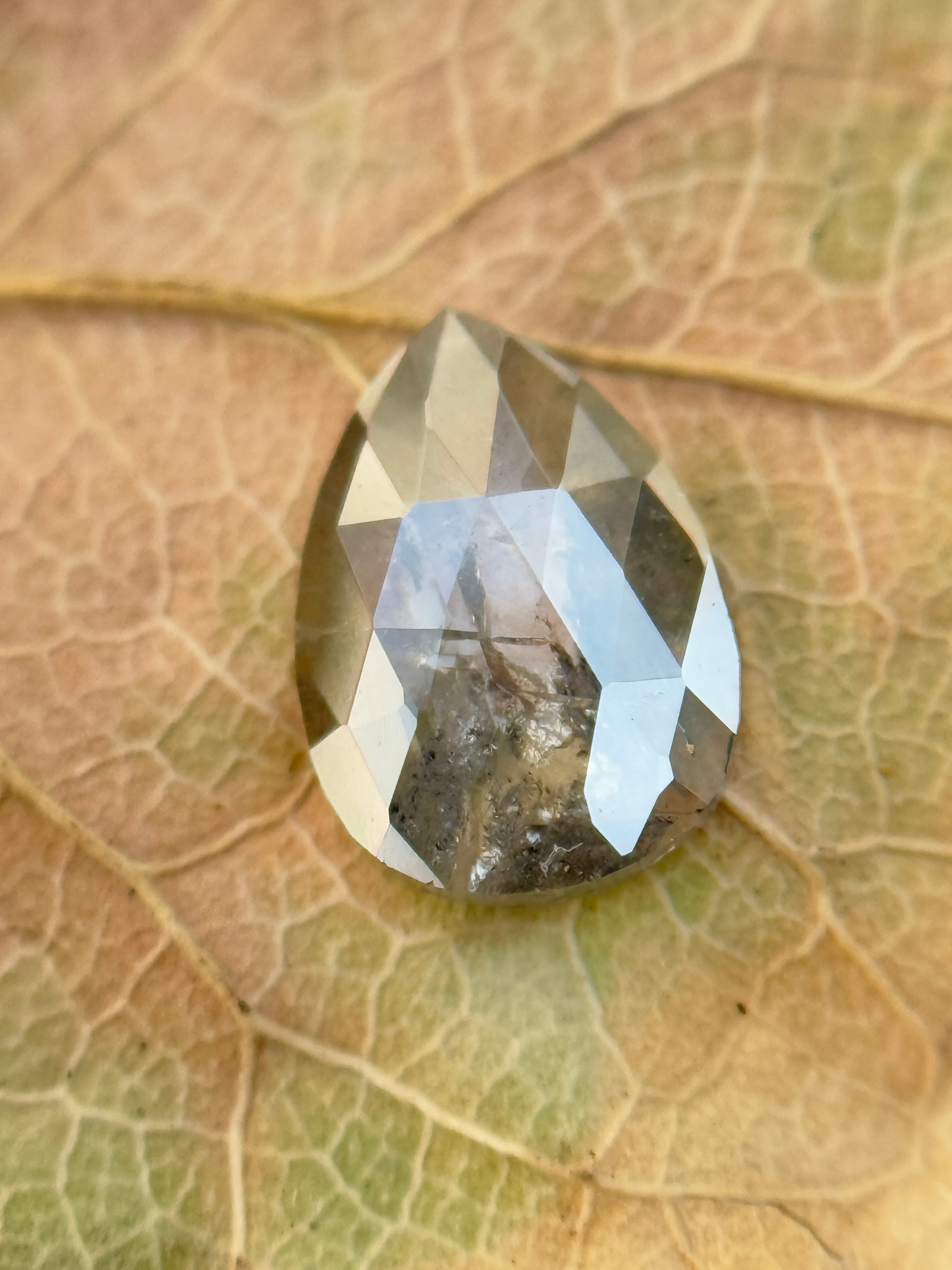 0.38 Ct Pear Rose Cut Grey Natural Salt and Pepper Diamond