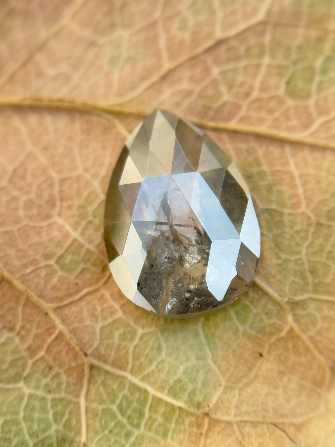 0.38 Ct Pear Rose Cut Grey Natural Salt and Pepper Diamond