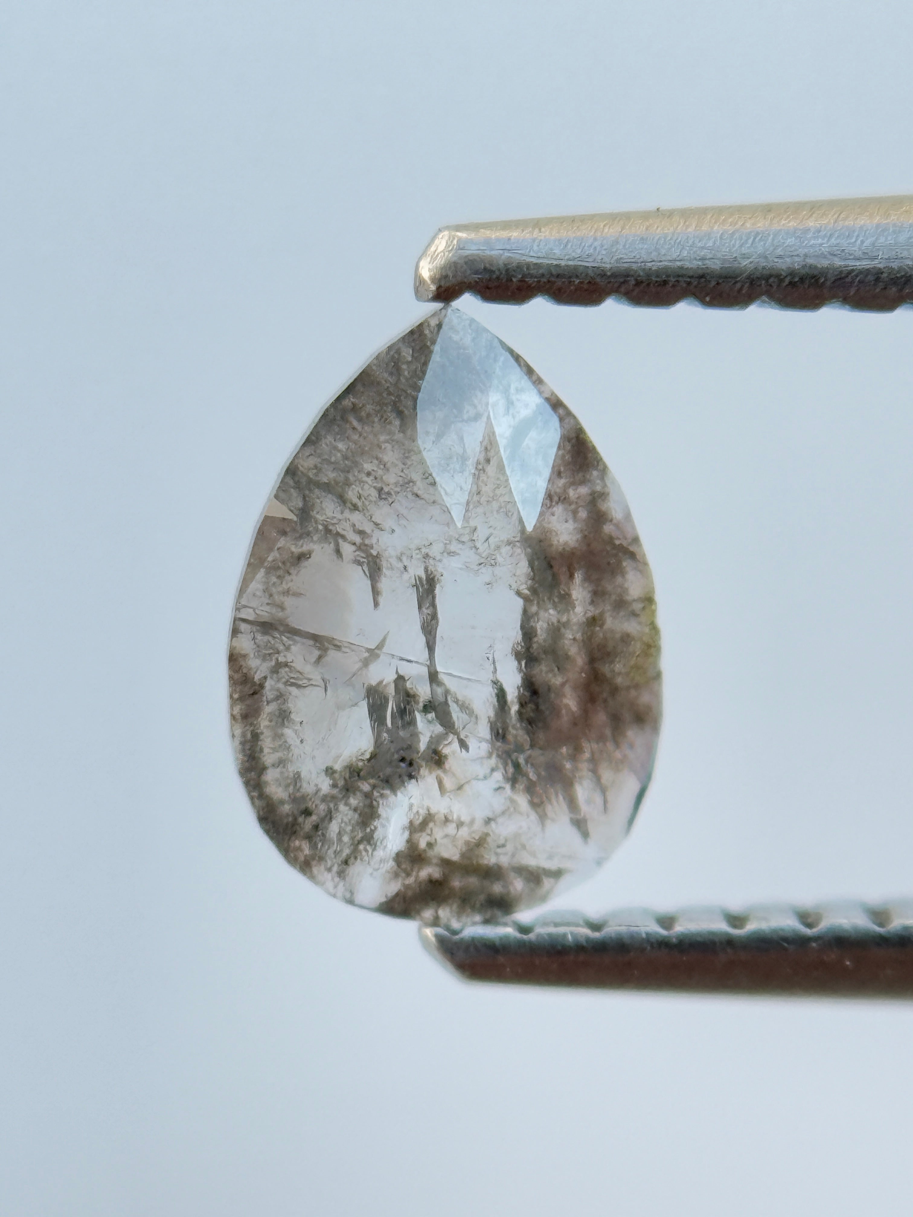 0.38 Ct Pear Rose Cut Grey Natural Salt and Pepper Diamond