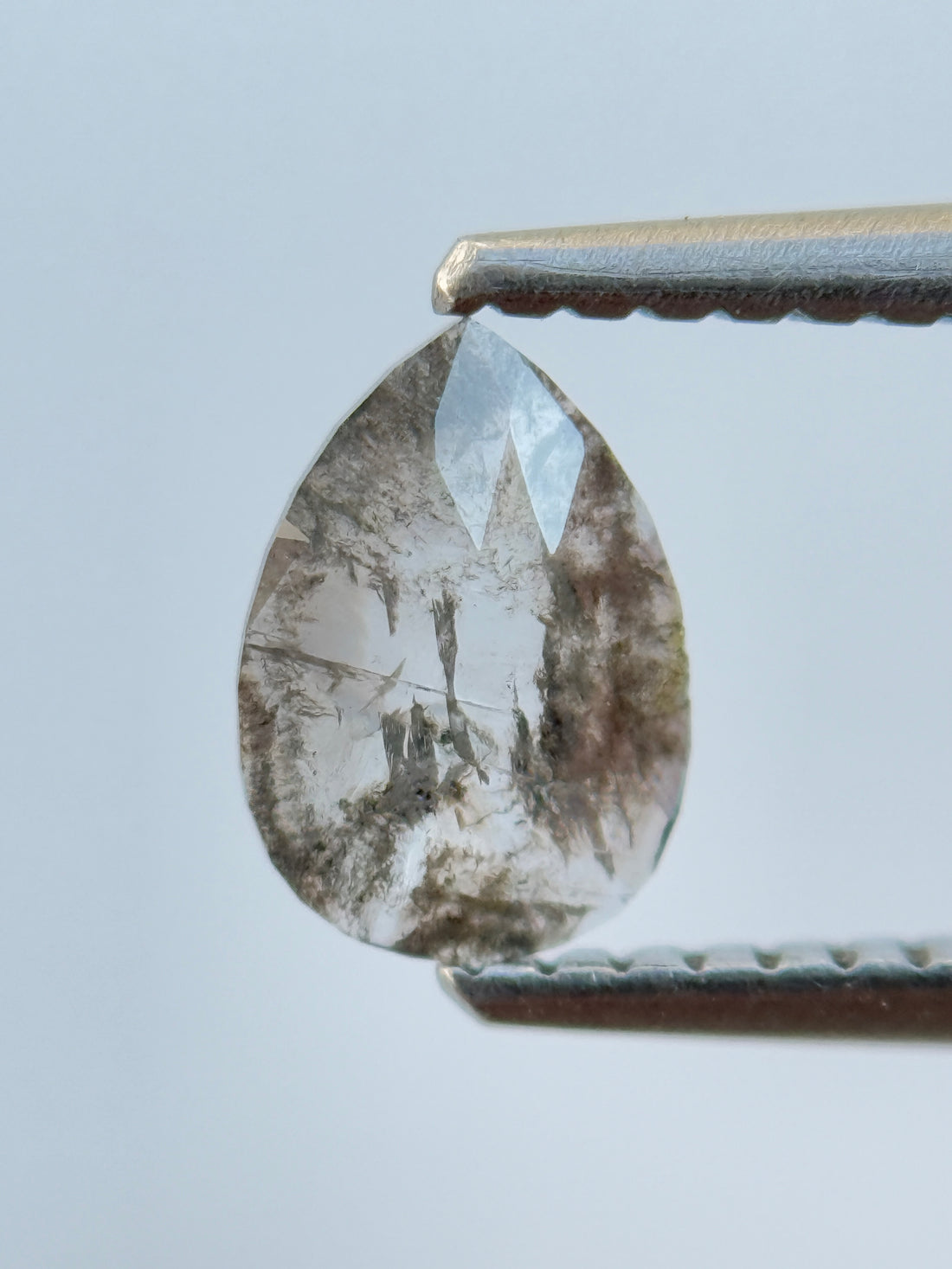 0.38 Ct Pear Rose Cut Grey Natural Salt and Pepper Diamond