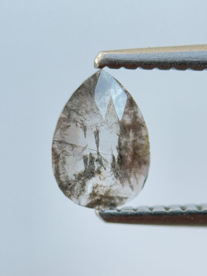 0.38 Ct Pear Rose Cut Grey Natural Salt and Pepper Diamond