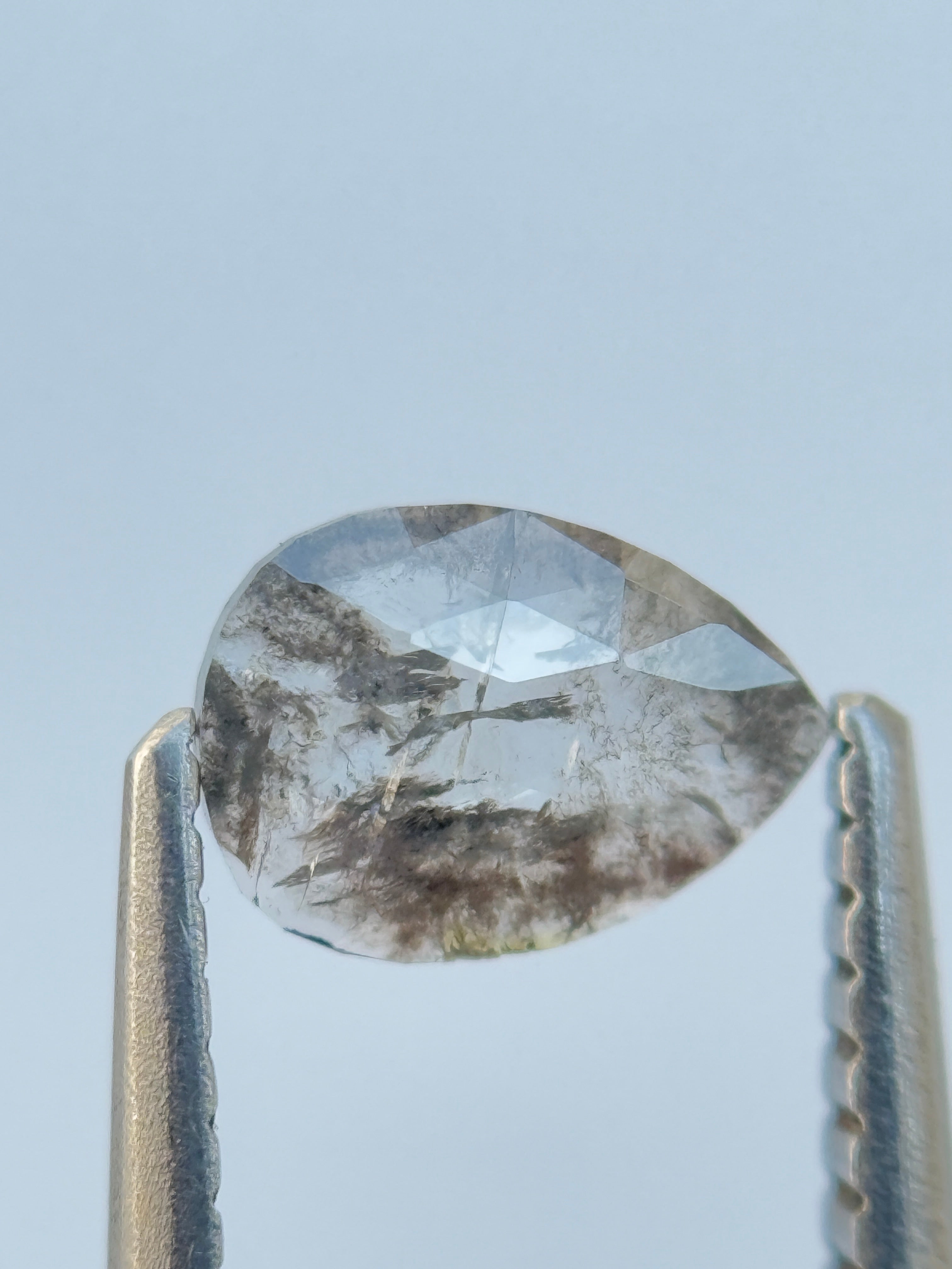 0.38 Ct Pear Rose Cut Grey Natural Salt and Pepper Diamond