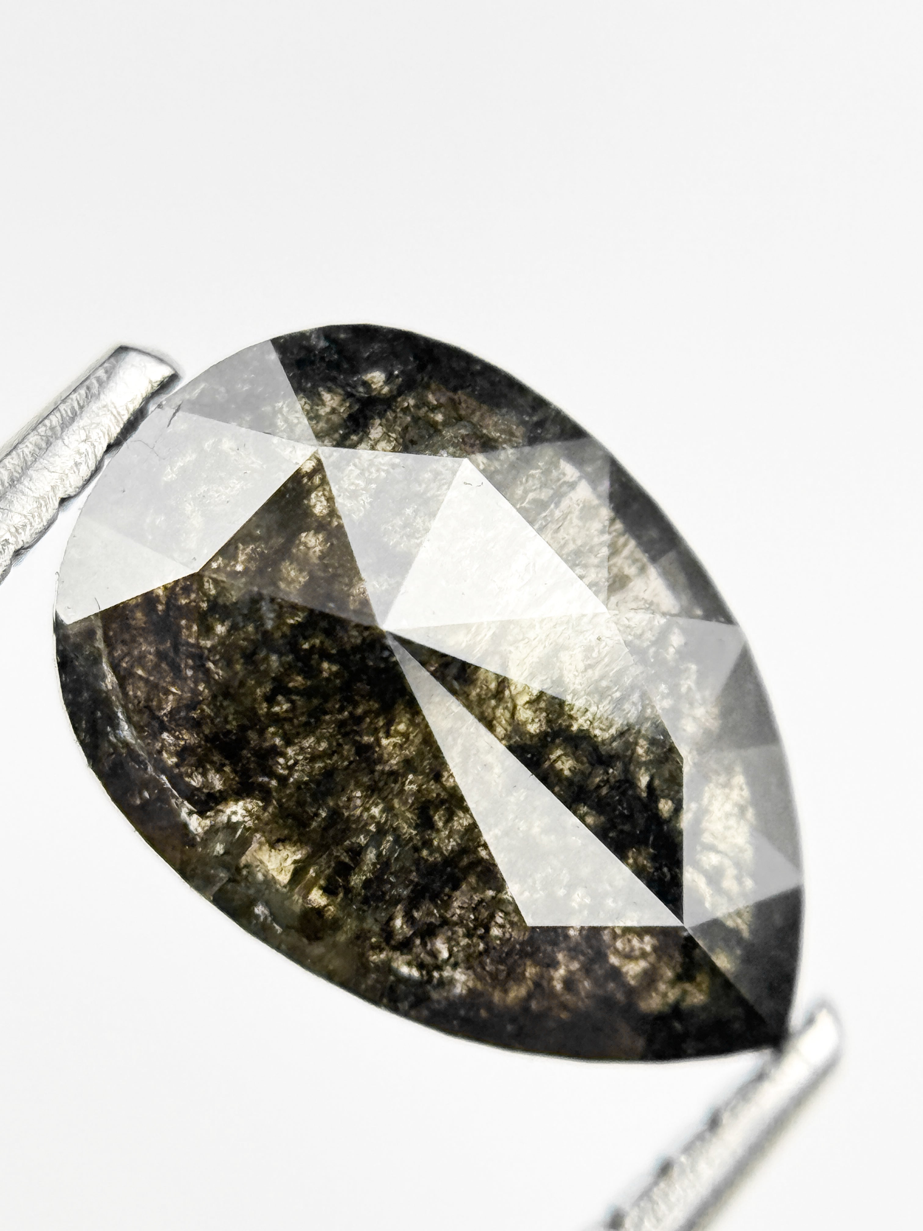 1.69 Ct Pear Rose Cut Grey Natural Salt and Pepper Diamond