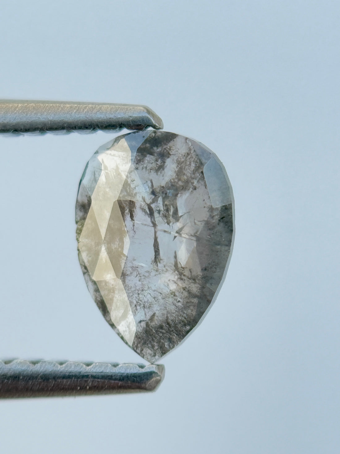 0.38 Ct Pear Rose Cut Grey Natural Salt and Pepper Diamond