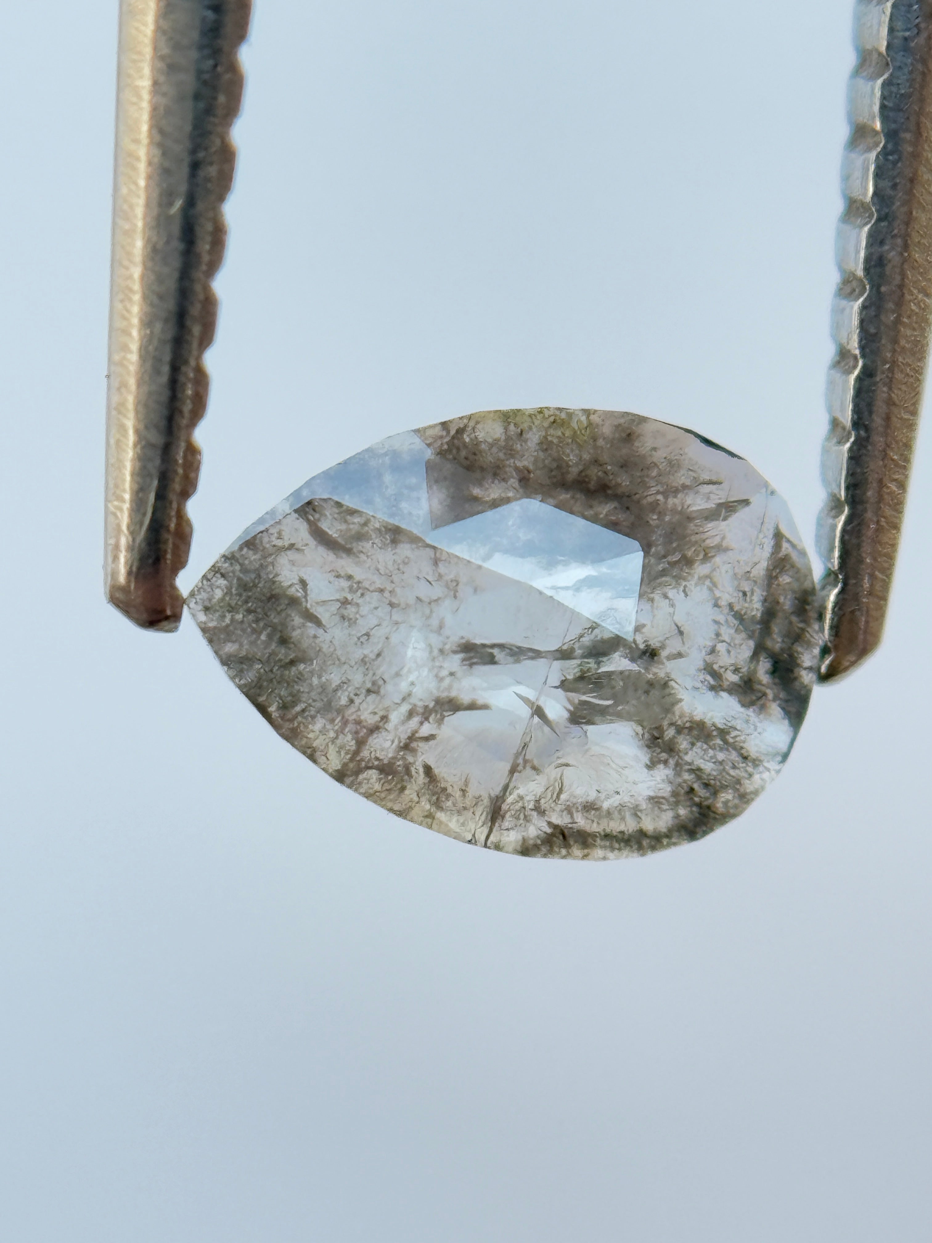 0.38 Ct Pear Rose Cut Grey Natural Salt and Pepper Diamond