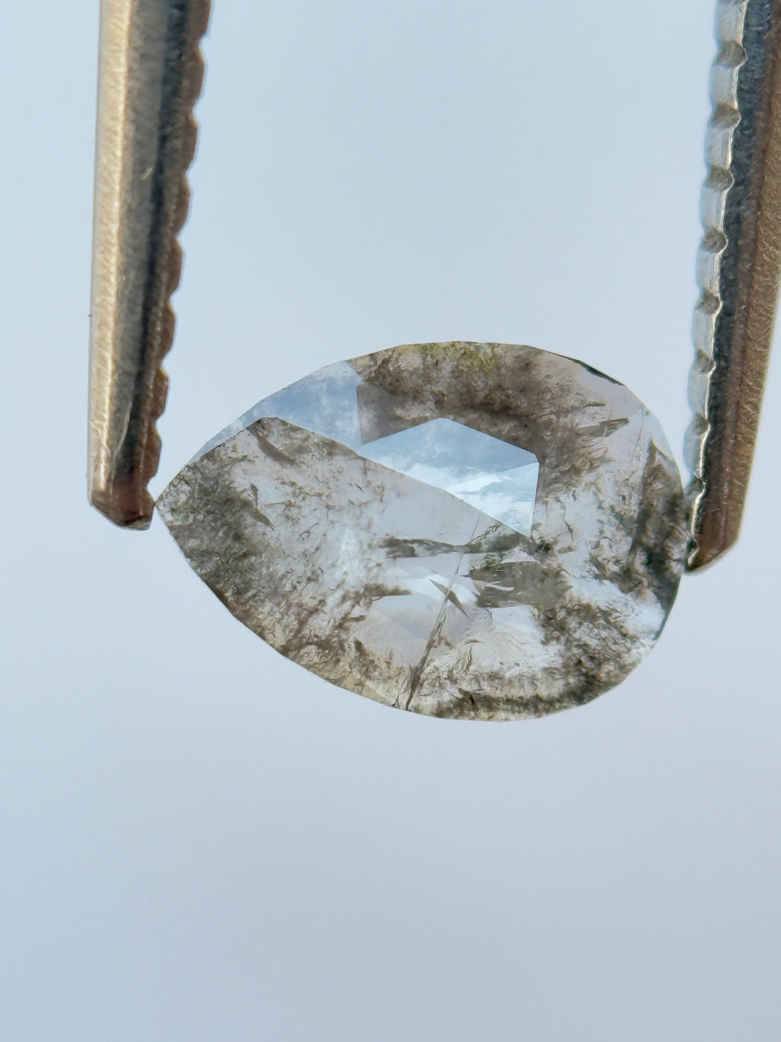 0.38 Ct Pear Rose Cut Grey Natural Salt and Pepper Diamond
