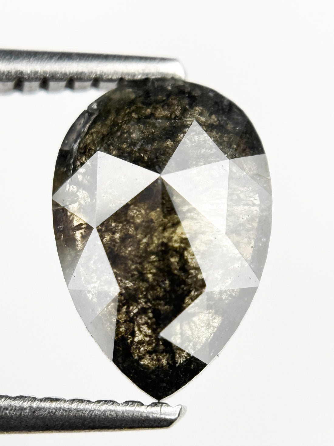 1.69 Ct Pear Rose Cut Grey Natural Salt and Pepper Diamond
