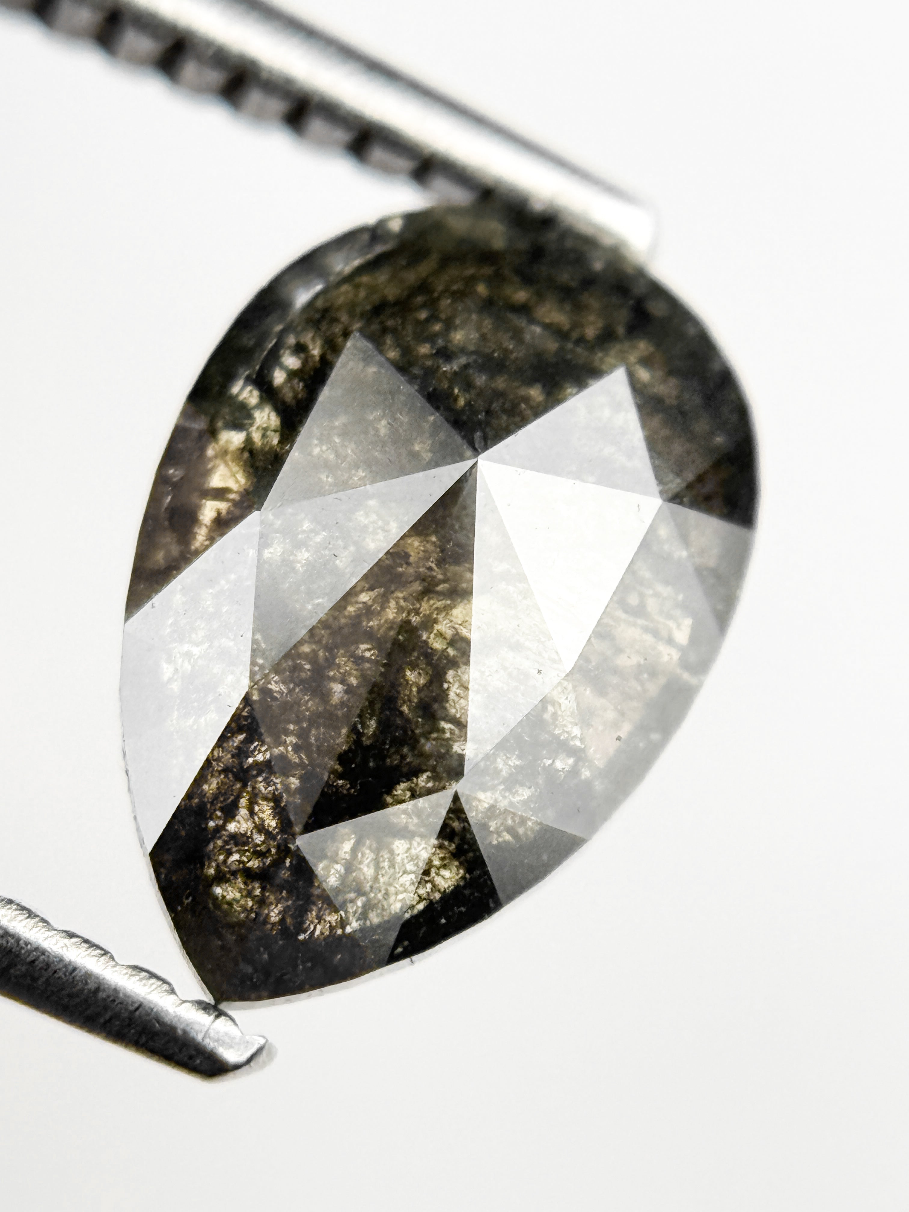 1.69 Ct Pear Rose Cut Grey Natural Salt and Pepper Diamond