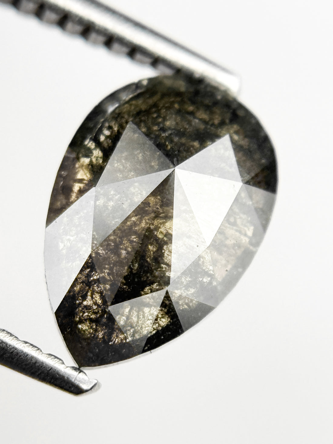 1.69 Ct Pear Rose Cut Grey Natural Salt and Pepper Diamond