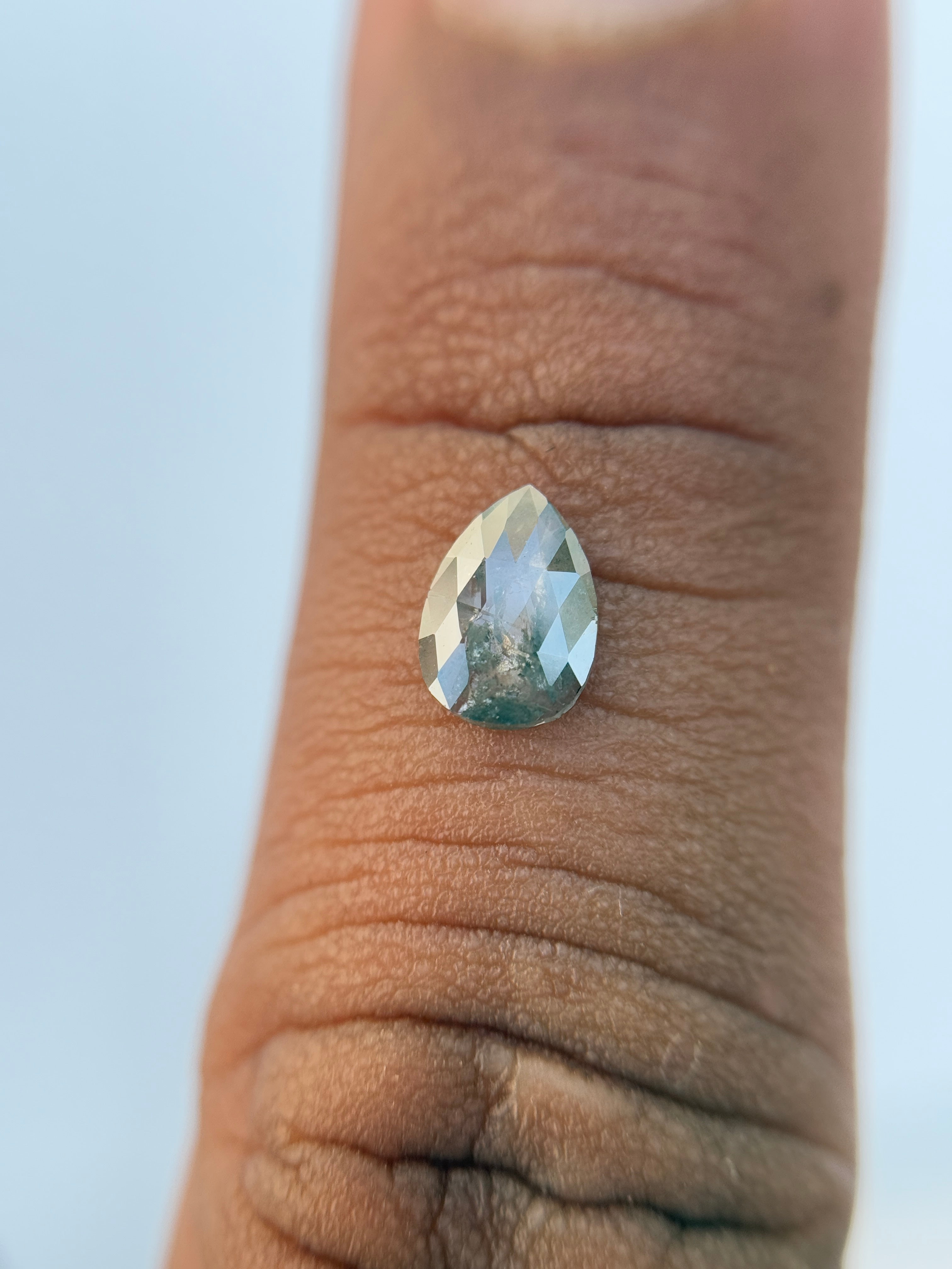 0.38 Ct Pear Rose Cut Grey Natural Salt and Pepper Diamond