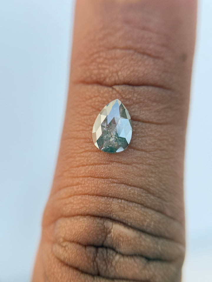 0.38 Ct Pear Rose Cut Grey Natural Salt and Pepper Diamond