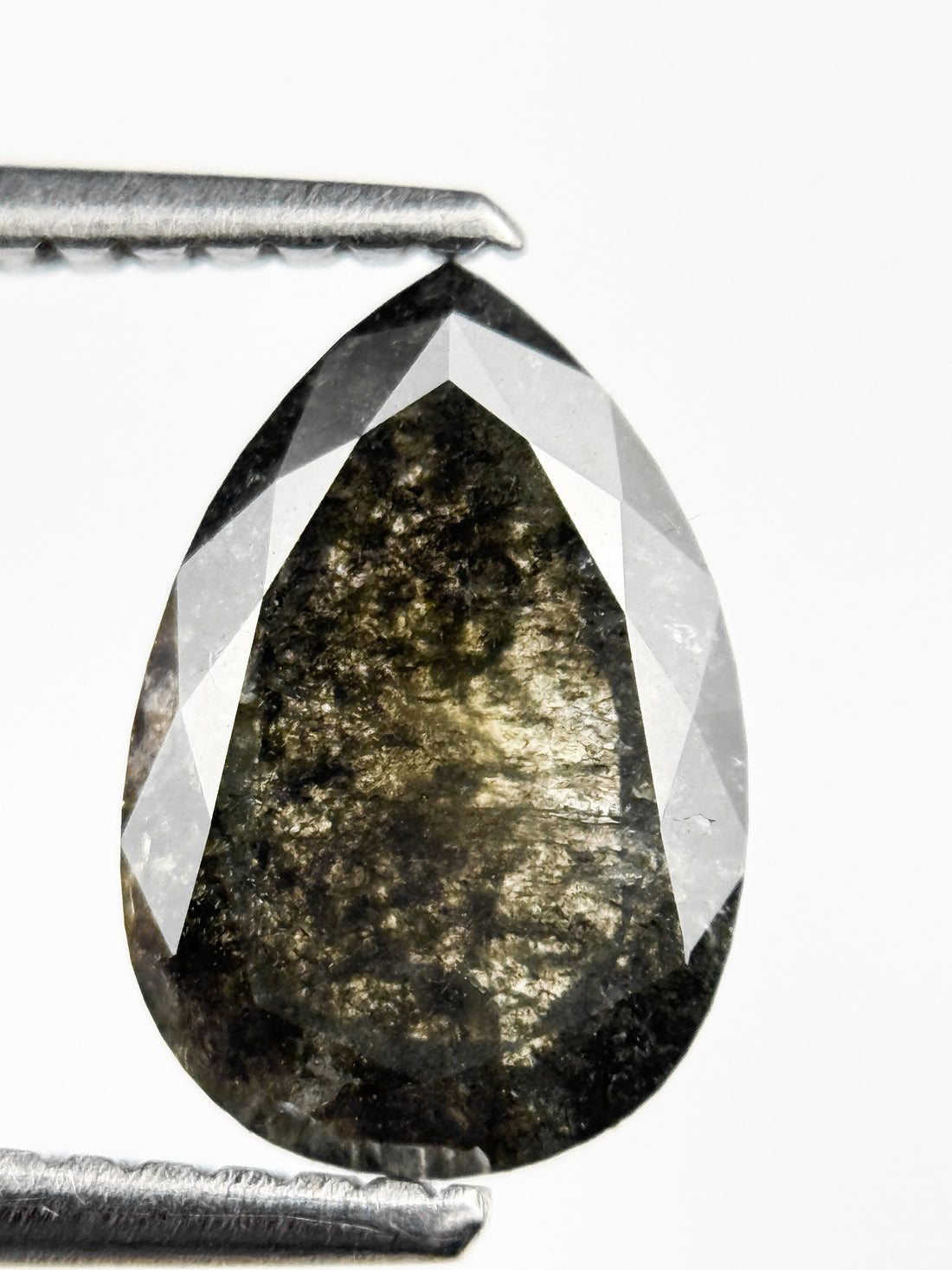 1.69 Ct Pear Rose Cut Grey Natural Salt and Pepper Diamond