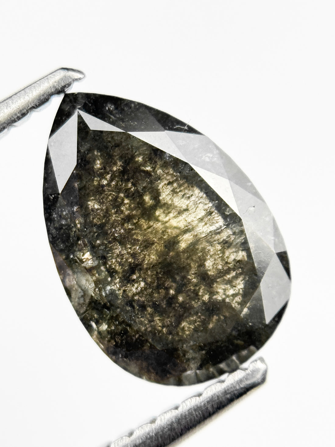 1.69 Ct Pear Rose Cut Grey Natural Salt and Pepper Diamond