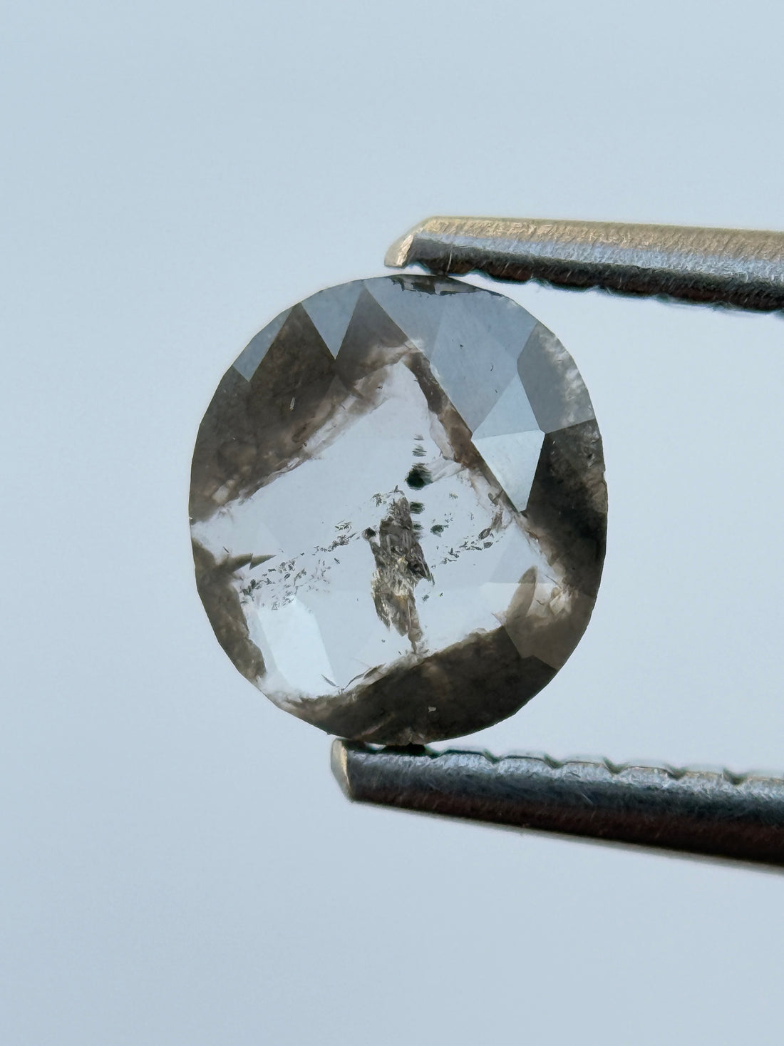 0.65 Ct Oval Rose Cut Grey Natural Salt and Pepper Diamond